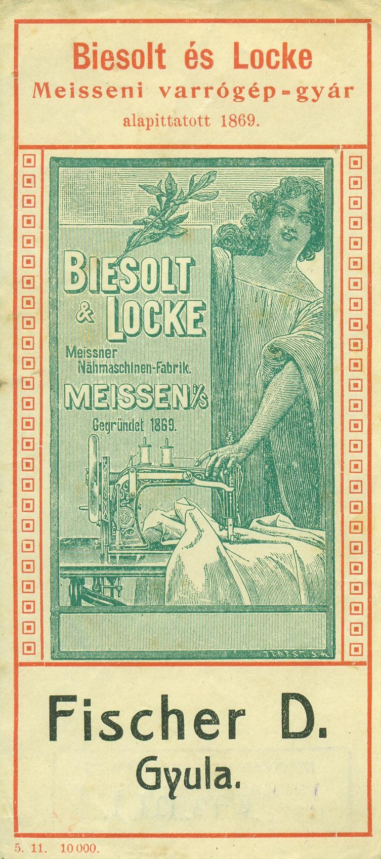 Biesolt és Locke Meisseni varrógép-gyár és Fischer D. Gyula. (Magyar Kereskedelmi és Vendéglátóipari Múzeum CC BY-NC-SA)
