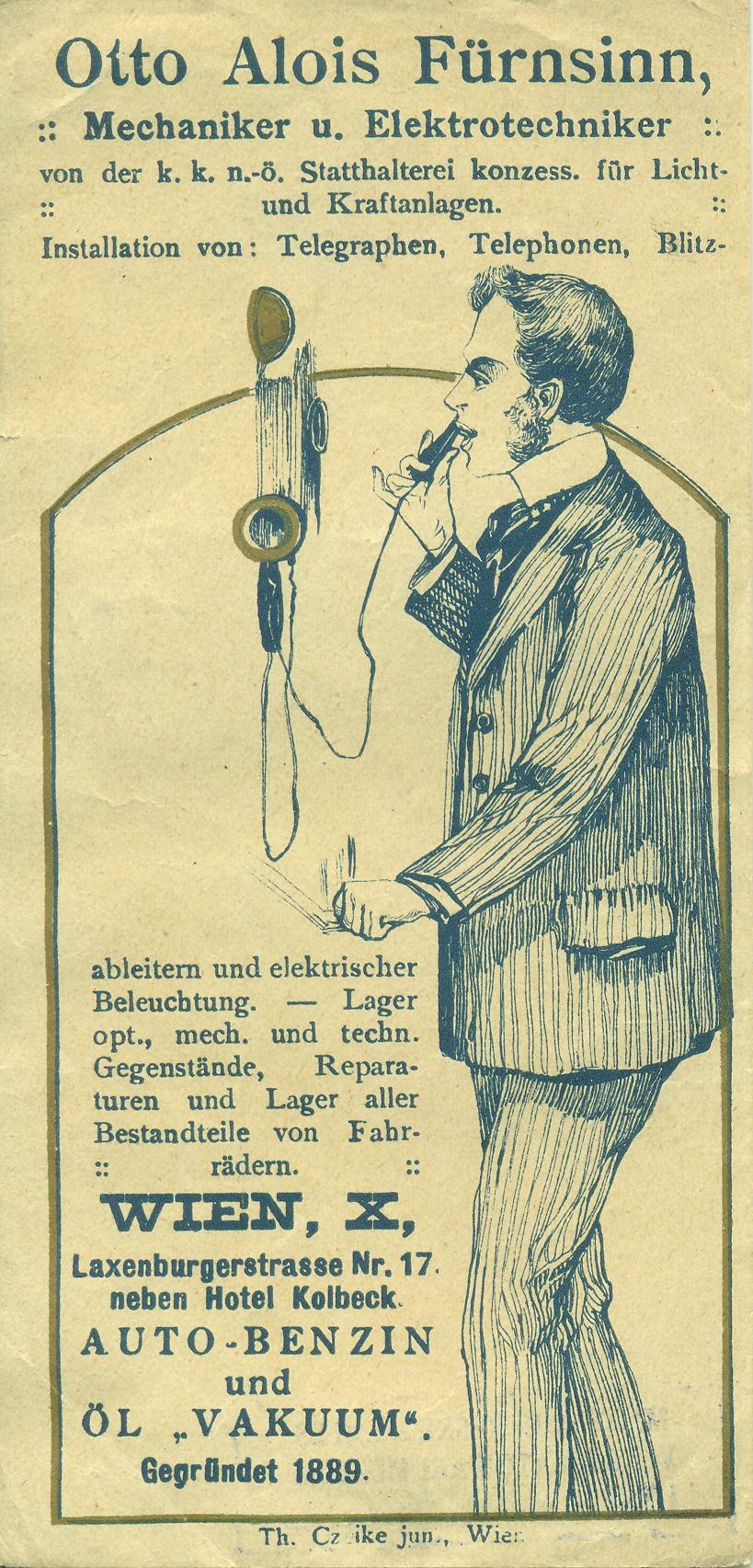 Otto Alois Fürnsinn, Mechaniker u. Elektrotechniker (Magyar Kereskedelmi és Vendéglátóipari Múzeum CC BY-NC-SA)