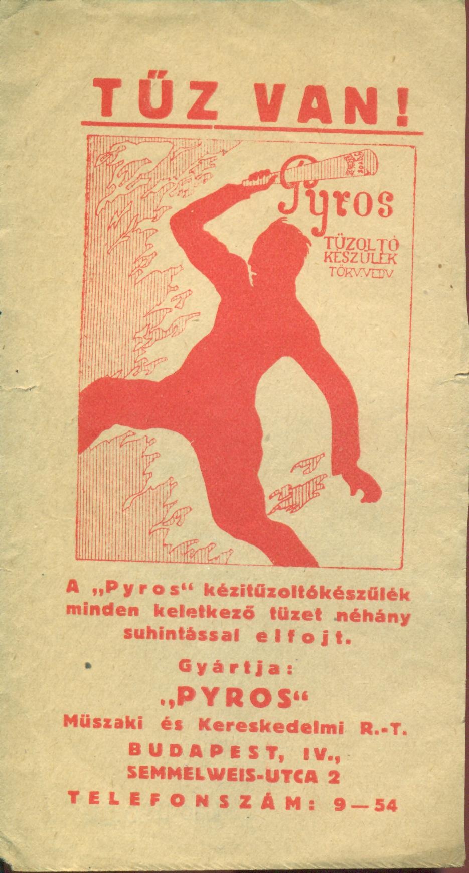 "Pyros" Műszaki és kereskedelmi R.-T. (Magyar Kereskedelmi és Vendéglátóipari Múzeum CC BY-NC-SA)