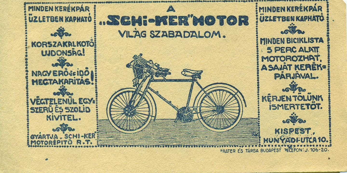"SCHI-KER" MOTOR VILÁG SZABADALOM. (Magyar Kereskedelmi és Vendéglátóipari Múzeum CC BY-NC-SA)