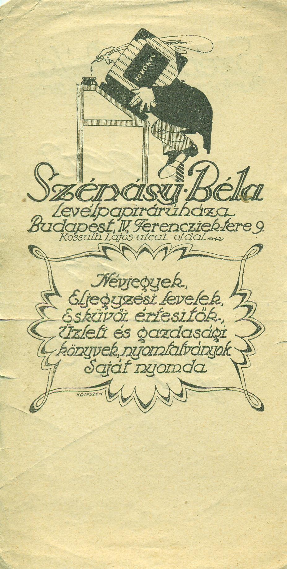 Szénásy Béla LEVÉLPAPÍR ÁRUHÁZA (Magyar Kereskedelmi és Vendéglátóipari Múzeum CC BY-NC-SA)