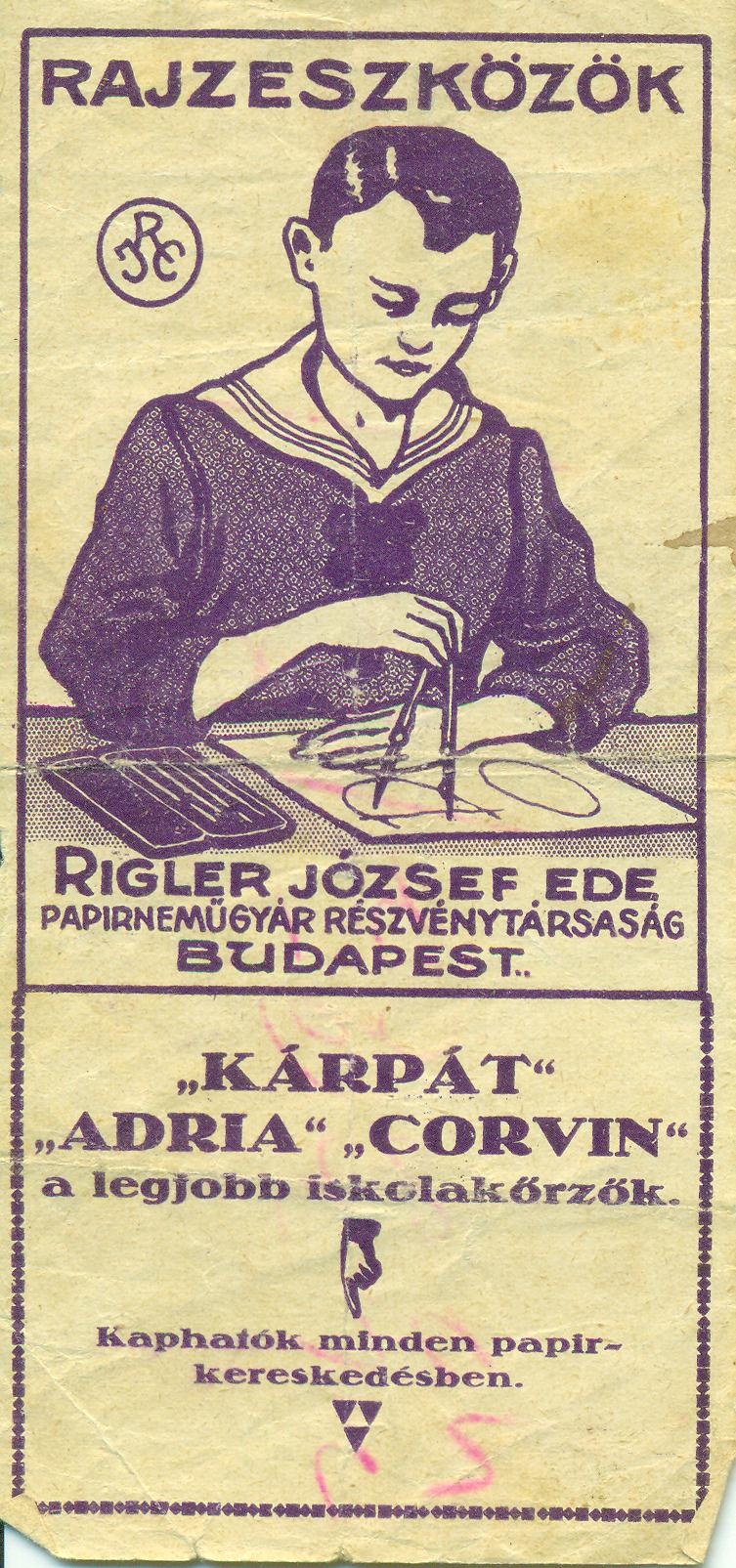 RIGLER JÓZSEF EDE PAPIRNEMŰGYÁR R.T.  BUDAPEST (Magyar Kereskedelmi és Vendéglátóipari Múzeum CC BY-NC-SA)