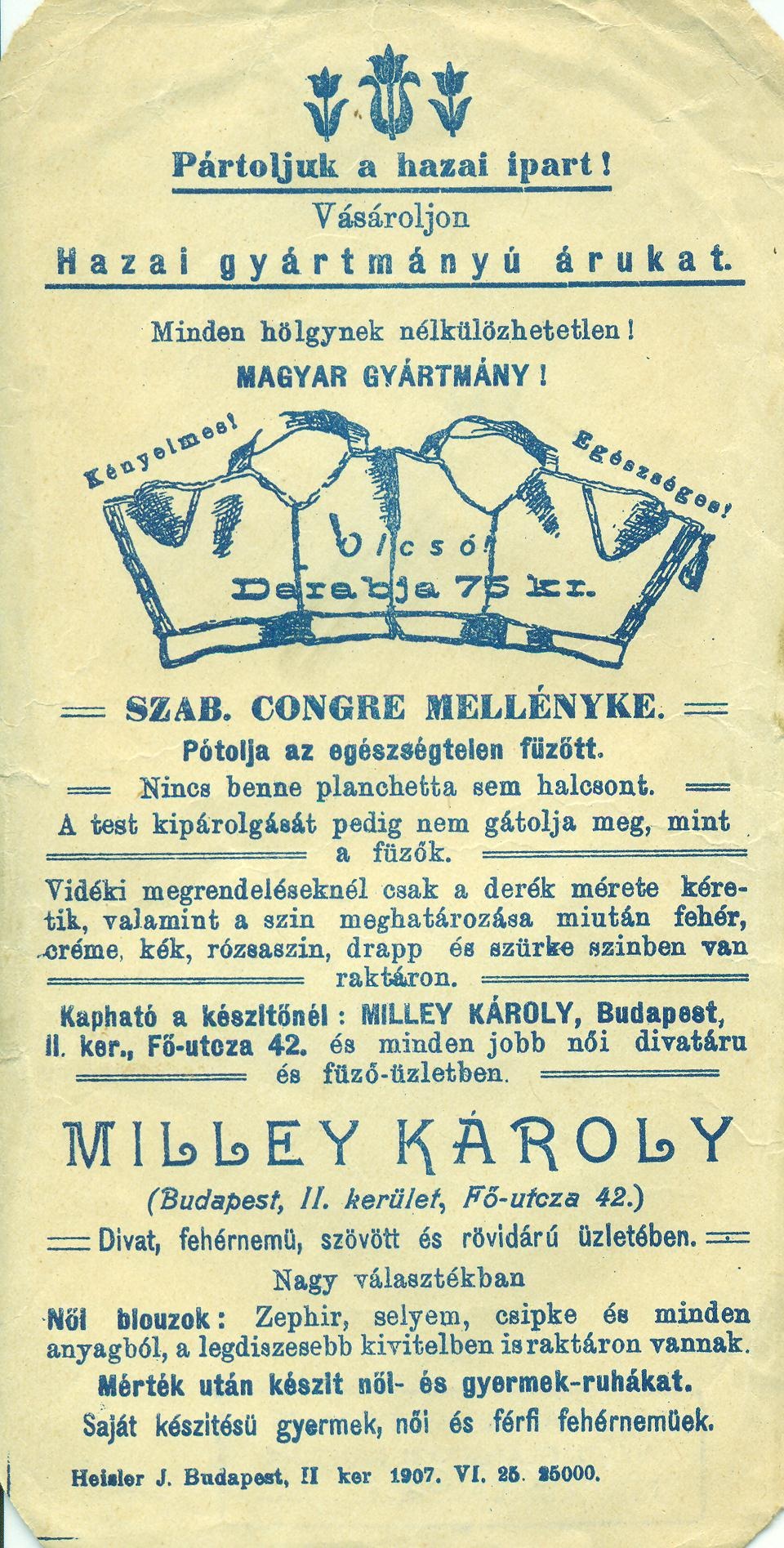 Milley Károly SZAB. CONGRE MELLÉNYKE (Magyar Kereskedelmi és Vendéglátóipari Múzeum CC BY-NC-SA)