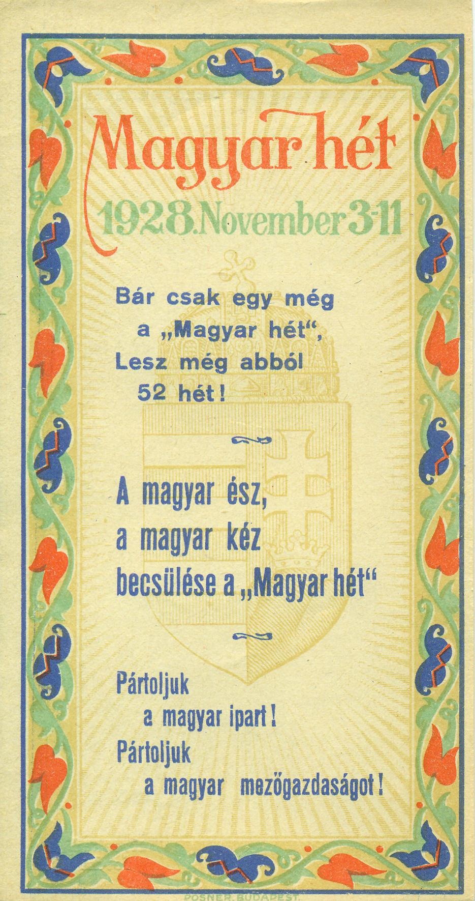 Magyar hét 1928. november 3-11. (Magyar Kereskedelmi és Vendéglátóipari Múzeum CC BY-NC-SA)