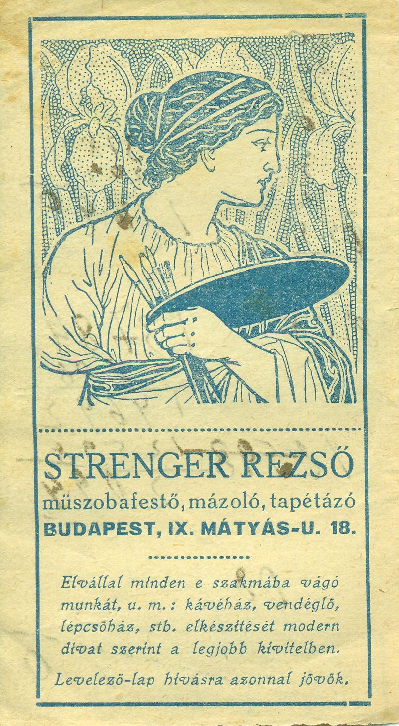 STRENGER REZSŐ műszobafestő, mázoló és tapétázó (Magyar Kereskedelmi és Vendéglátóipari Múzeum CC BY-NC-SA)