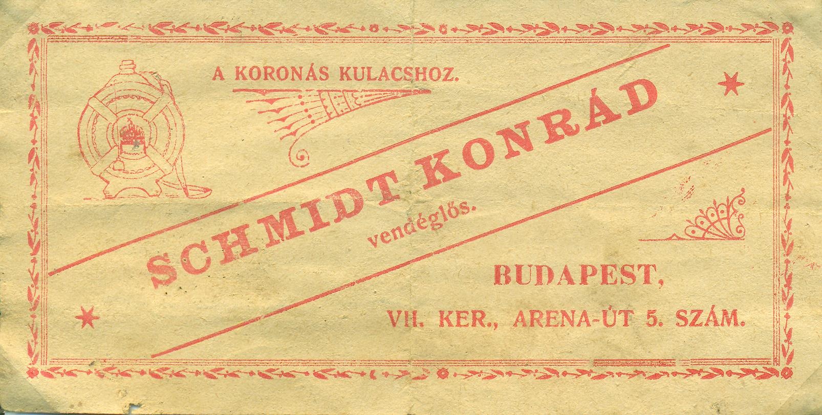A KORONÁS KULACSHOZ, SCHMIDT KONRÁD, vendéglős (Magyar Kereskedelmi és Vendéglátóipari Múzeum CC BY-NC-SA)