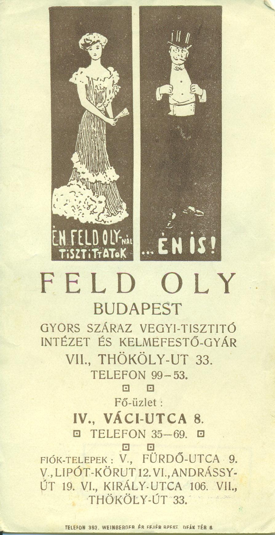 FELD OLY VEGYTISZTITÓ ÉS KELMEFESTŐ INTÉZET (Magyar Kereskedelmi és Vendéglátóipari Múzeum CC BY-NC-SA)