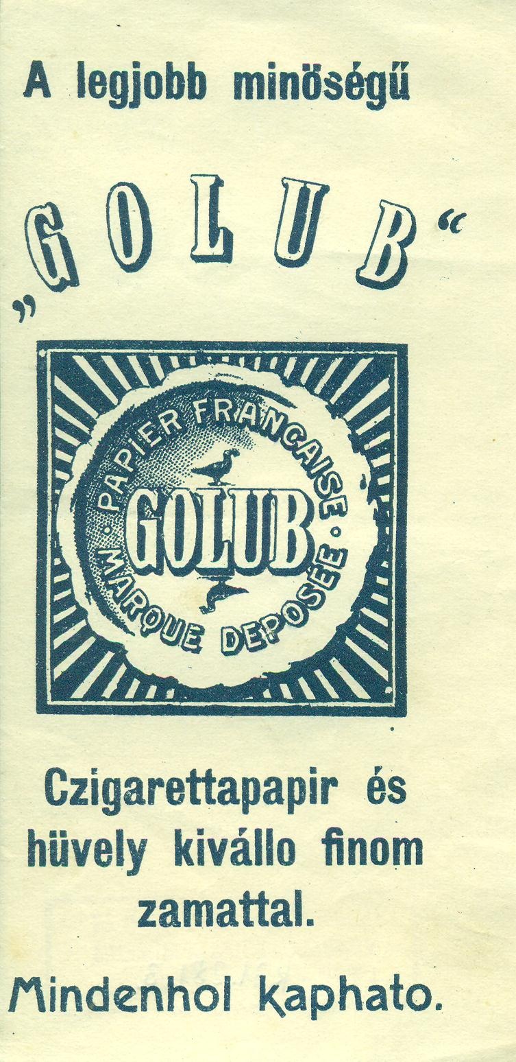 GOLUB czigarettapapir és hüvely (Magyar Kereskedelmi és Vendéglátóipari Múzeum CC BY-NC-SA)