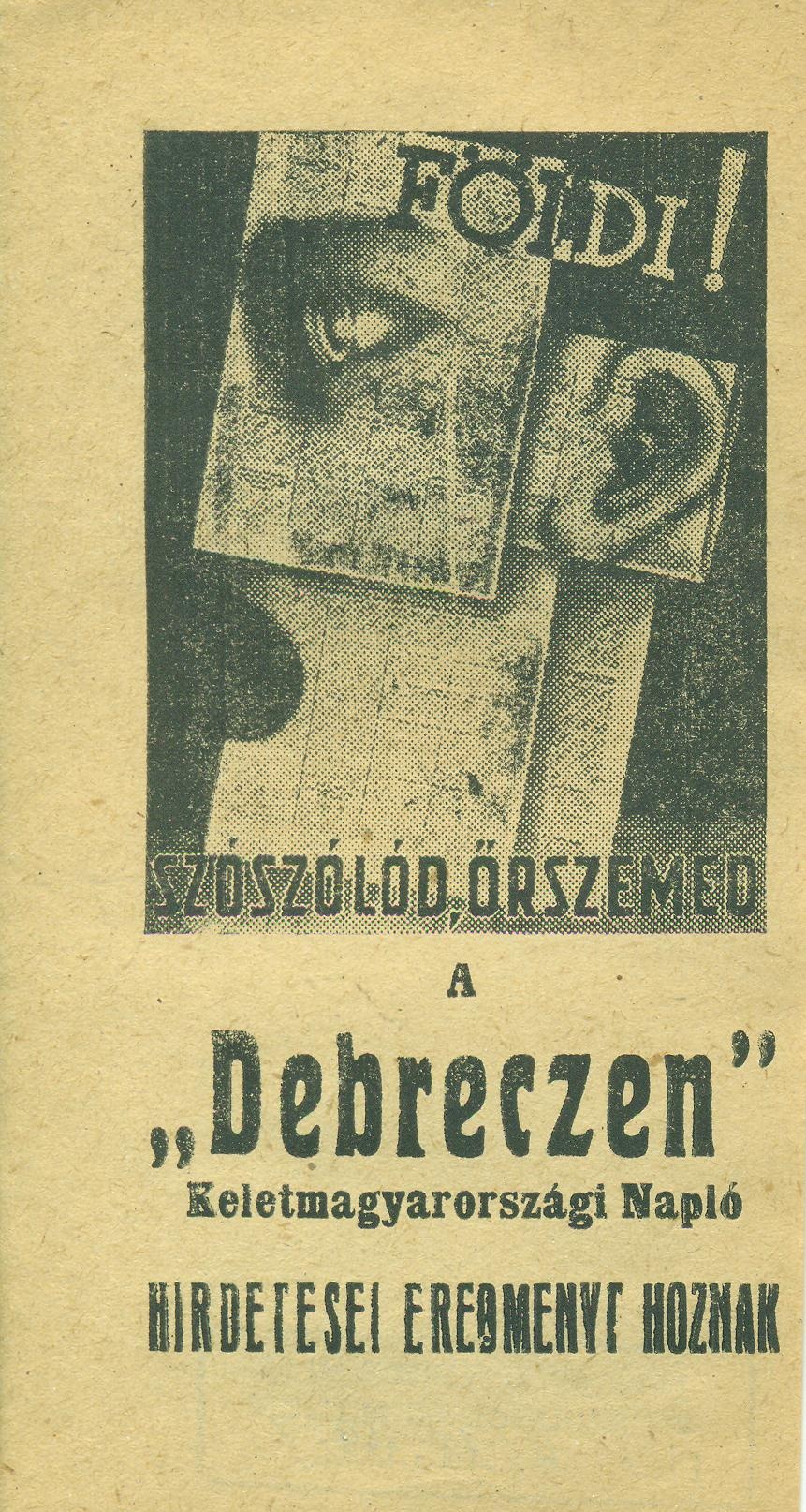 "Debreczen" Keletmagyarországi Napló (Magyar Kereskedelmi és Vendéglátóipari Múzeum CC BY-NC-SA)