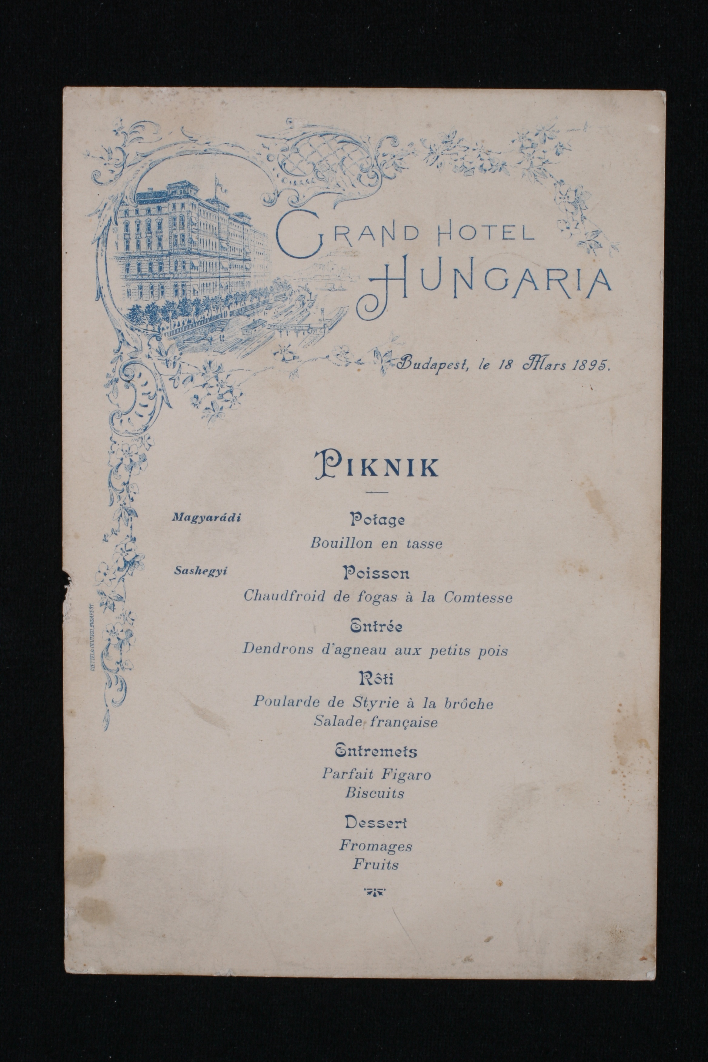 Grand Hotel Hungária menülapja (Magyar Kereskedelmi és Vendéglátóipari Múzeum CC BY-NC-SA)