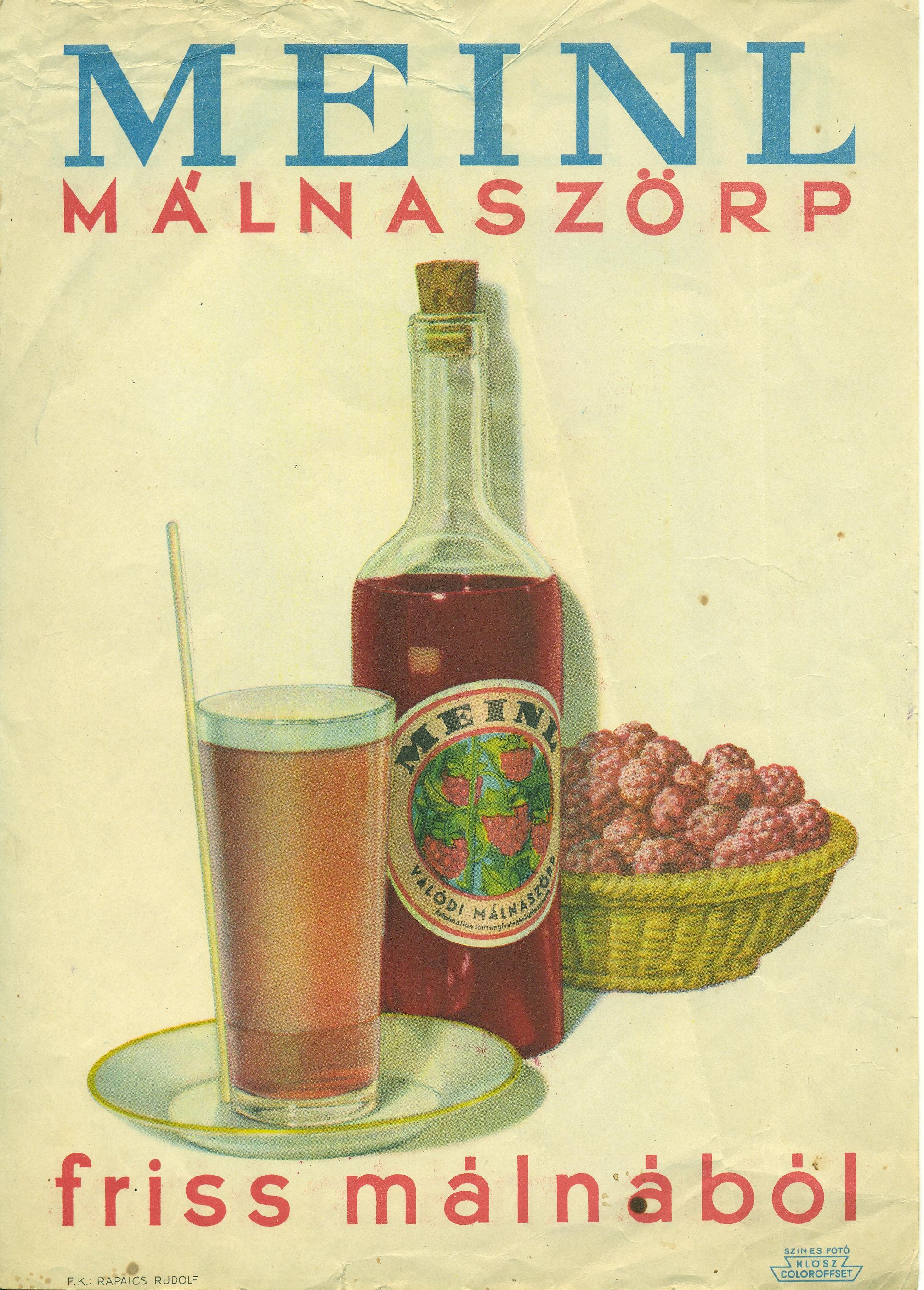 Meinl-féle gyümölcsszörpök reklámplakátjai (Magyar Kereskedelmi és Vendéglátóipari Múzeum CC BY-NC-SA)