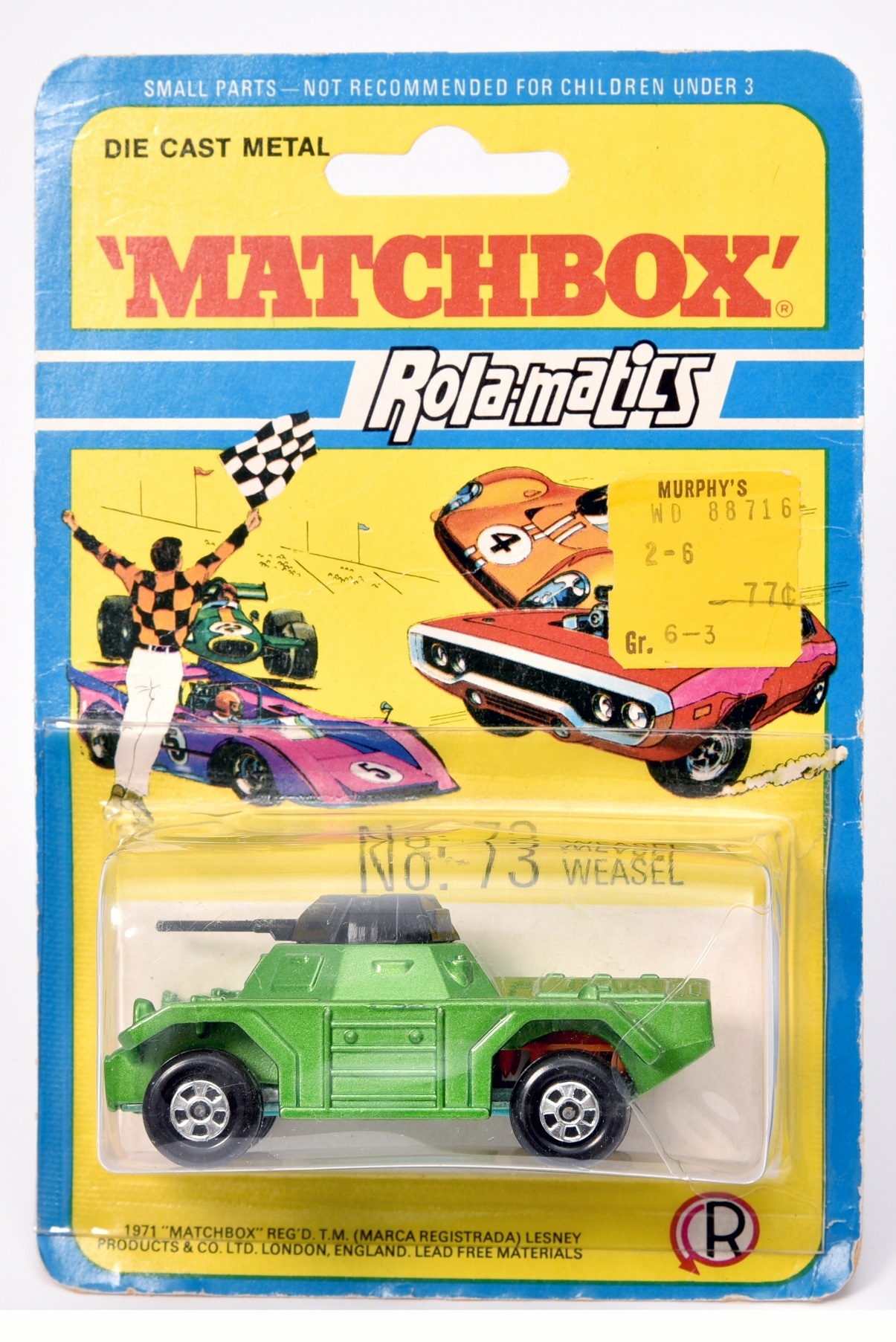 Játékautó, Matchbox, harci jármű, dobozával (Óbudai Múzeum CC BY-NC-SA)