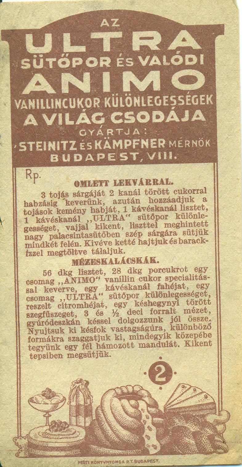 Az Ultra sütőpor és valódi Animo vanillincukor számolócédula (Magyar Kereskedelmi és Vendéglátóipari Múzeum CC BY-NC-SA)