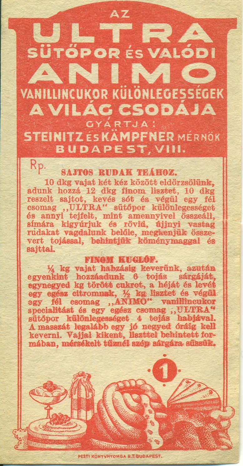 Az Ultra sütőpor és valódi Animo vanillincukor számolócédula (Magyar Kereskedelmi és Vendéglátóipari Múzeum CC BY-NC-SA)