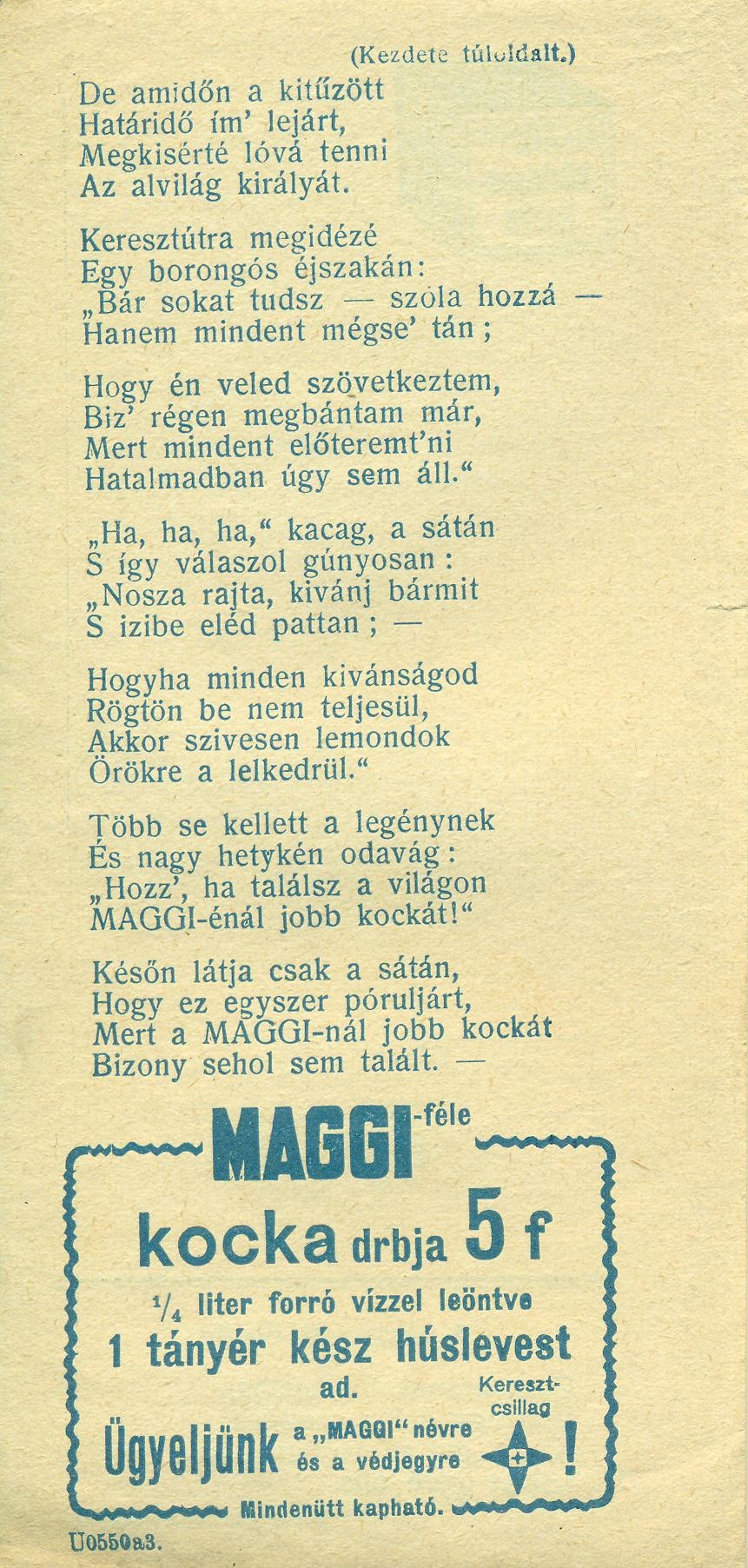 Maggi húsleveskocka számolócédula (Magyar Kereskedelmi és Vendéglátóipari Múzeum CC BY-NC-SA)