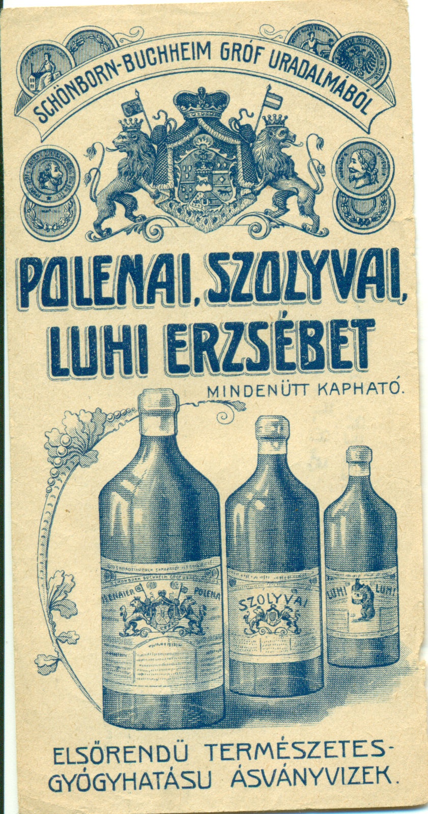 Polenai Szolyvai Luhi Erzsébet gyógyhatású ásványvíz számolócédula (Magyar Kereskedelmi és Vendéglátóipari Múzeum CC BY-NC-SA)