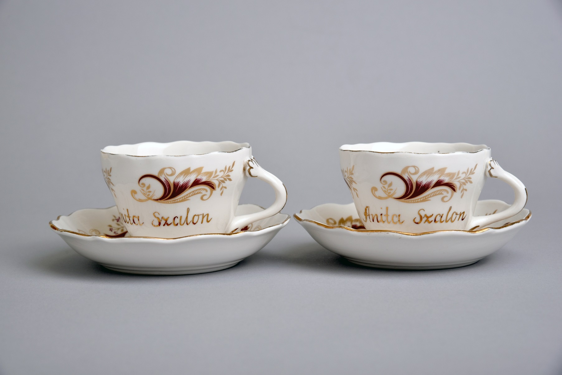 Porcelán kávéscsésze csészealjjal, 2 db, Aquincum Porcelángyár (Óbudai Múzeum CC BY-NC-SA)