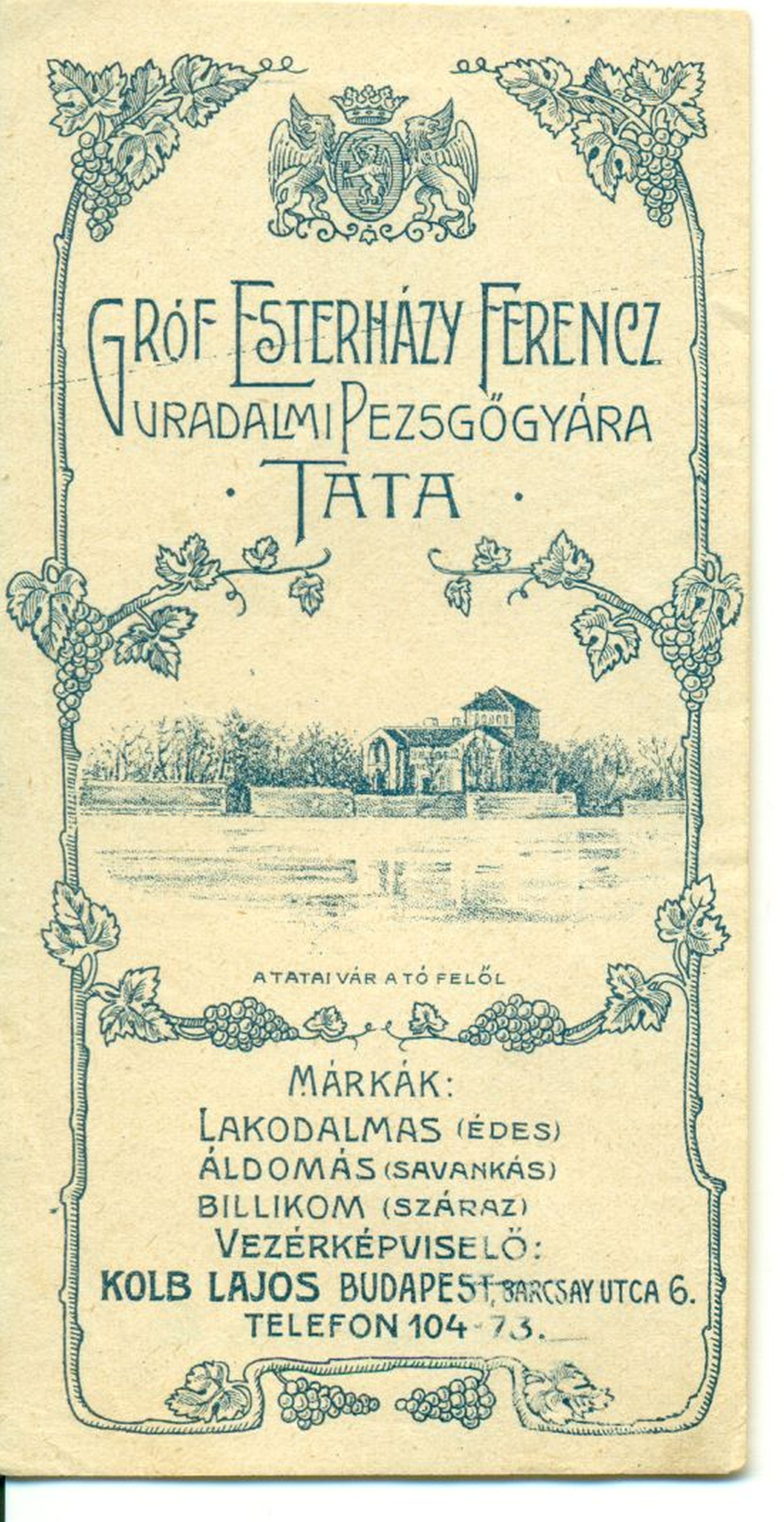 Gróf Esterházy Ferenc Tatai Pezsgőgyár számolócédula (Magyar Kereskedelmi és Vendéglátóipari Múzeum CC BY-NC-SA)