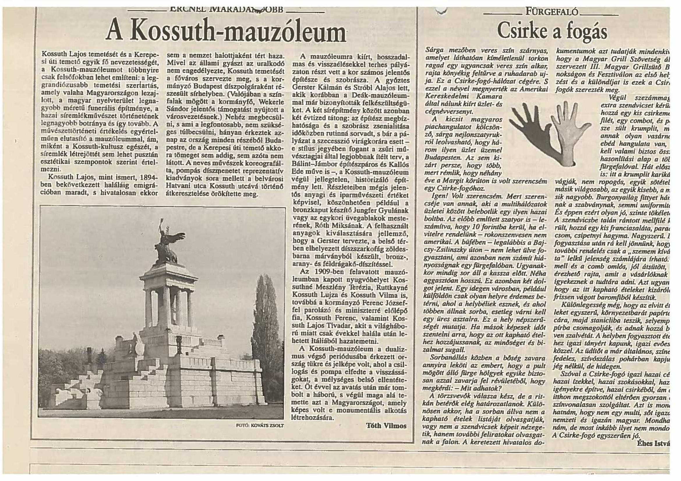 Újságcikk: A Kossuth-mauzóleum (Nemzeti Örökség Intézete – Kegyeleti Múzeum CC BY-NC-SA)