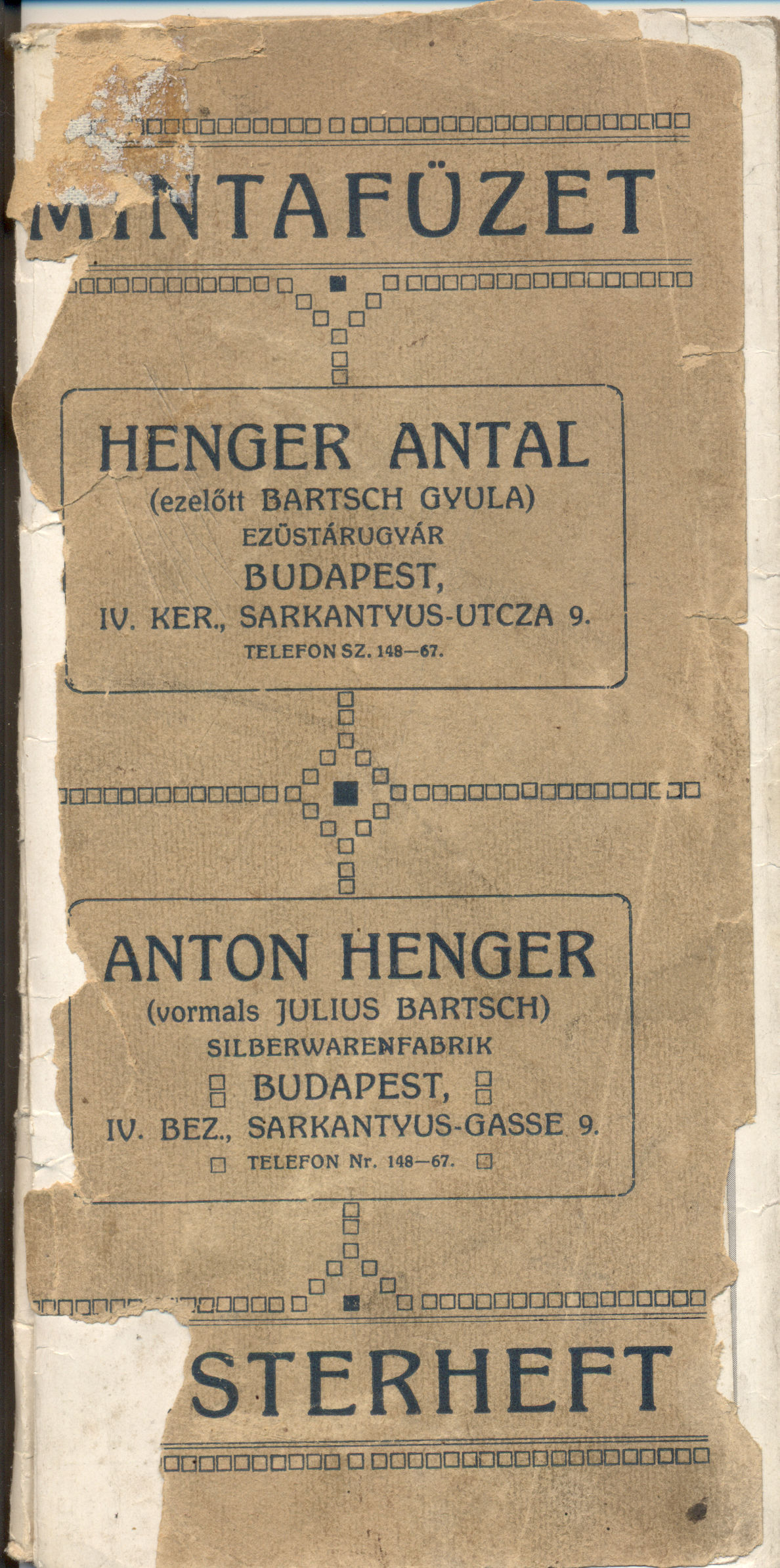 Henger Antal Ezüstárugyár mintafüzete (Magyar Kereskedelmi és Vendéglátóipari Múzeum CC BY-NC-SA)