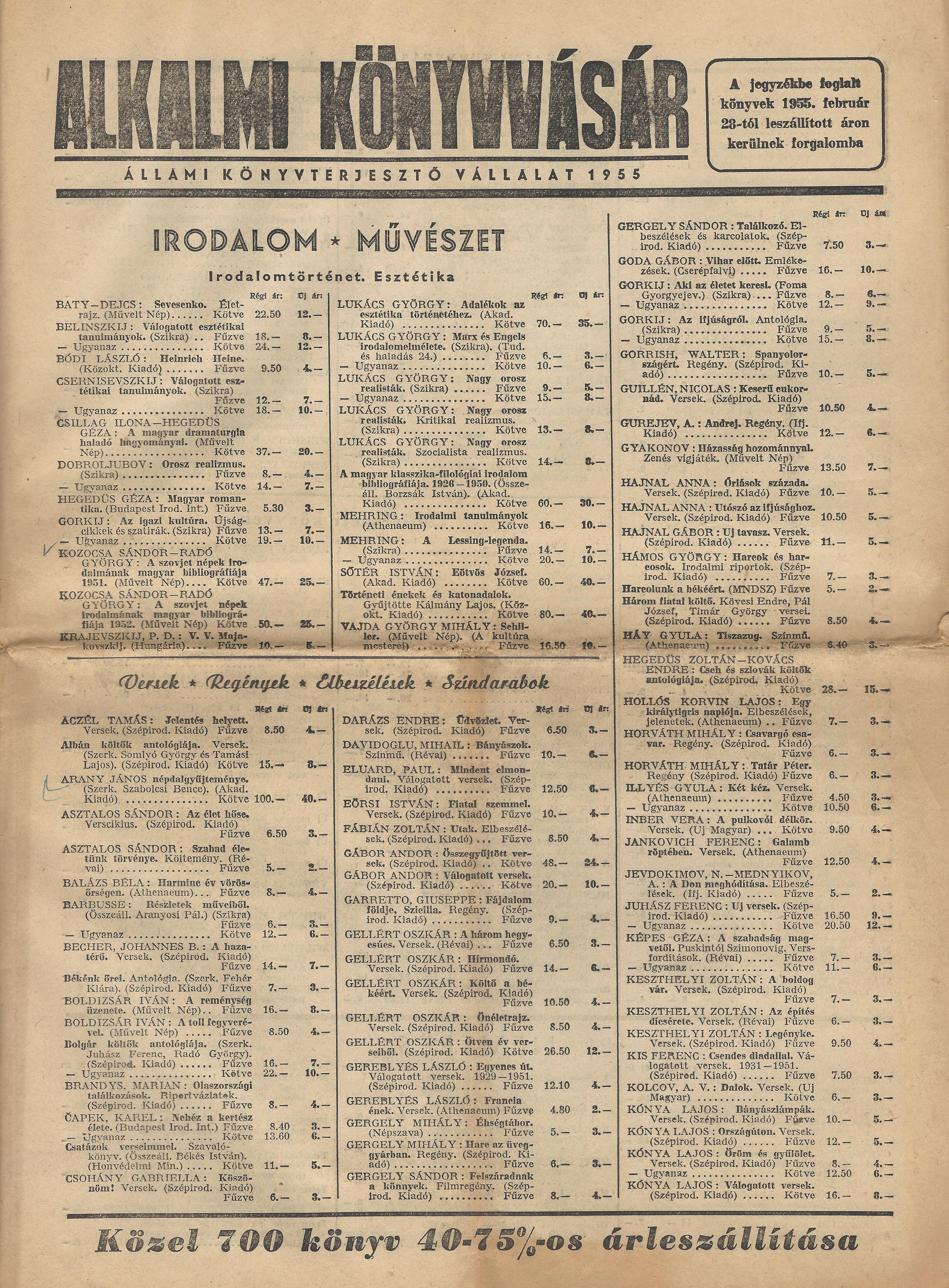Könyv árjegyzék (Magyar Kereskedelmi és Vendéglátóipari Múzeum CC BY-NC-SA)