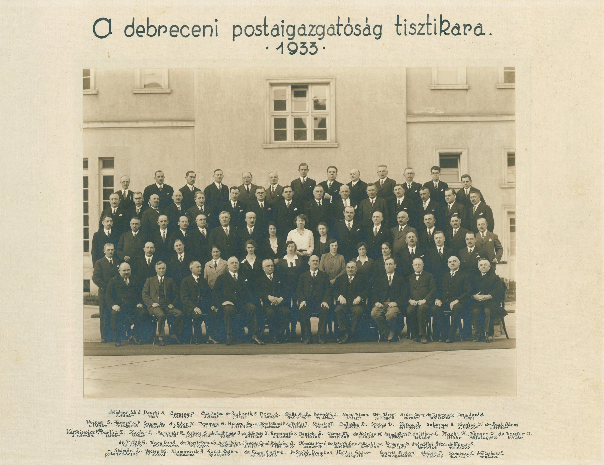 A Debreceni Postaigazgatóság tisztikara csoportkép (Postamúzeum CC BY-NC-SA)