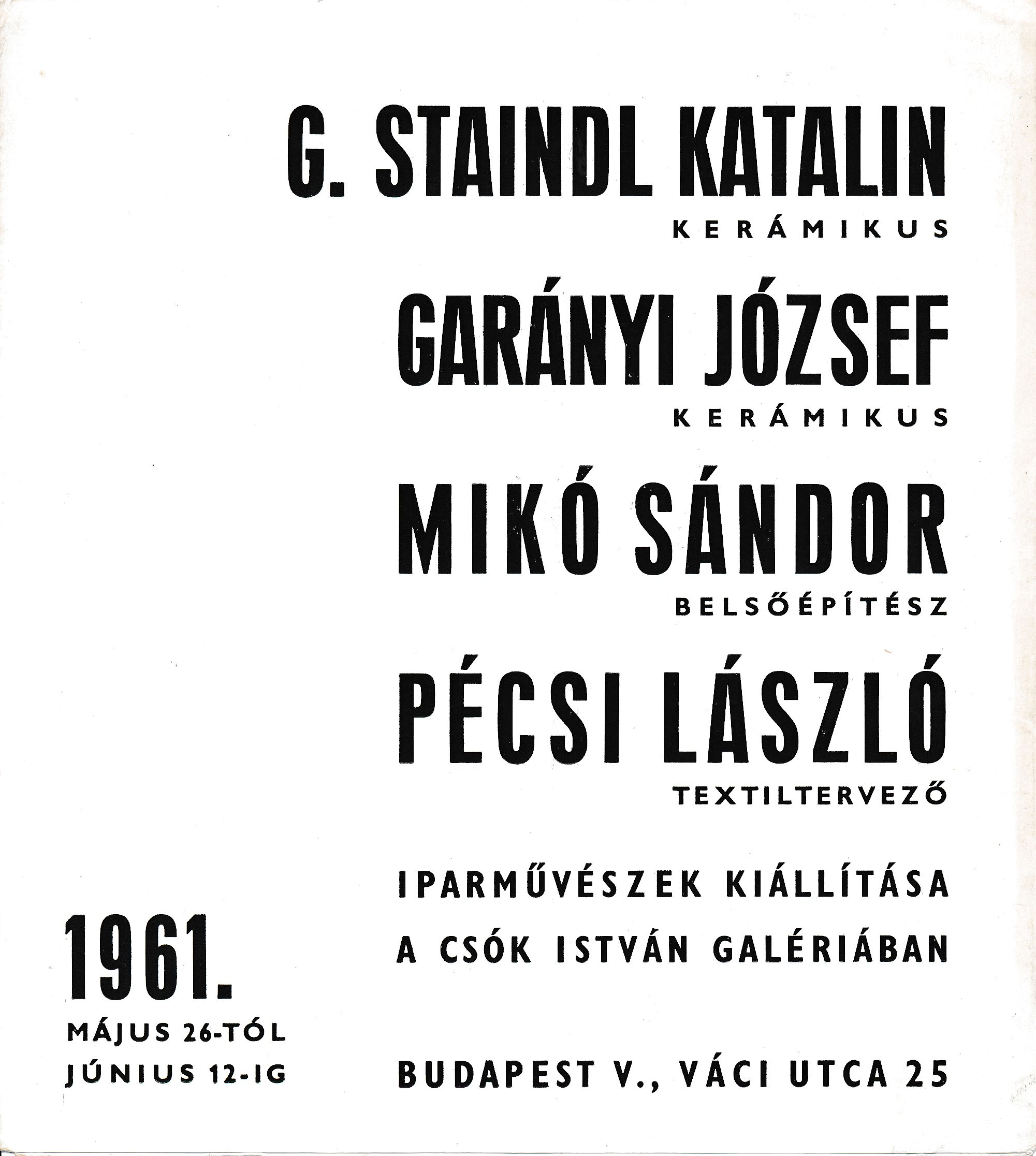 Iparművészek Kiállítása a Csók István Galériában 1961 (Design DigiTár – Iparművészeti archívum CC BY-NC-SA)