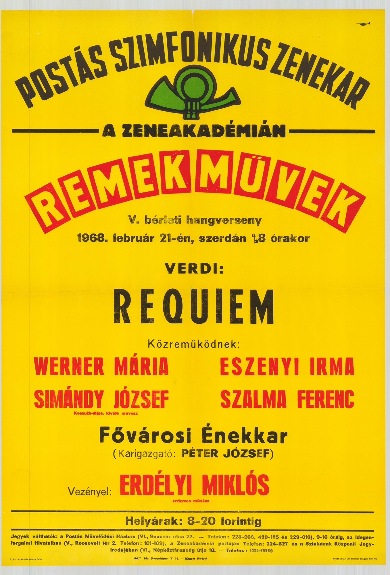 Plakát - Postás Szimfonikus Zenekar a Zeneakadémián, Remekművek, 1968 (Postamúzeum CC BY-NC-SA)