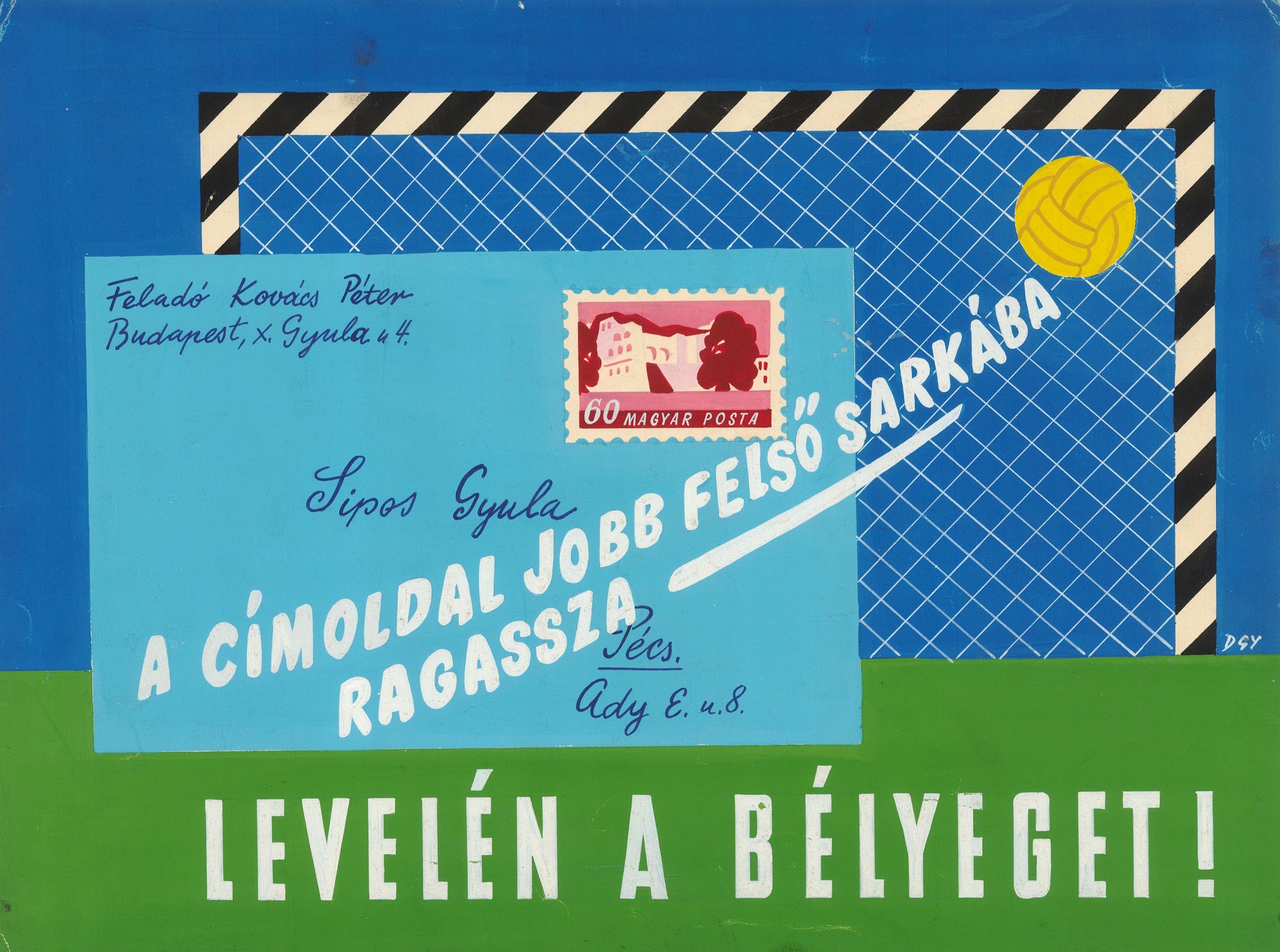 Postai levelezést segítő plakát vagy kiadvány terve. (Postamúzeum CC BY-NC-SA)