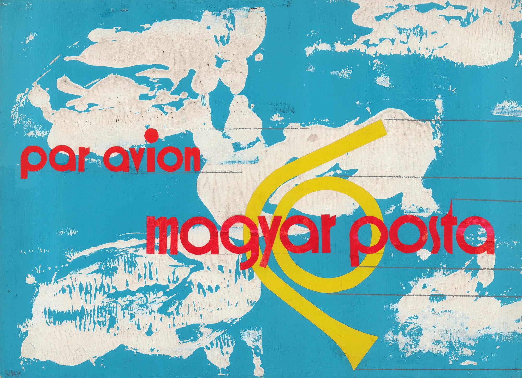 Postát népszerűsítő kiadvány terve, felirata: par avion Magyar Posta (Postamúzeum CC BY-NC-SA)