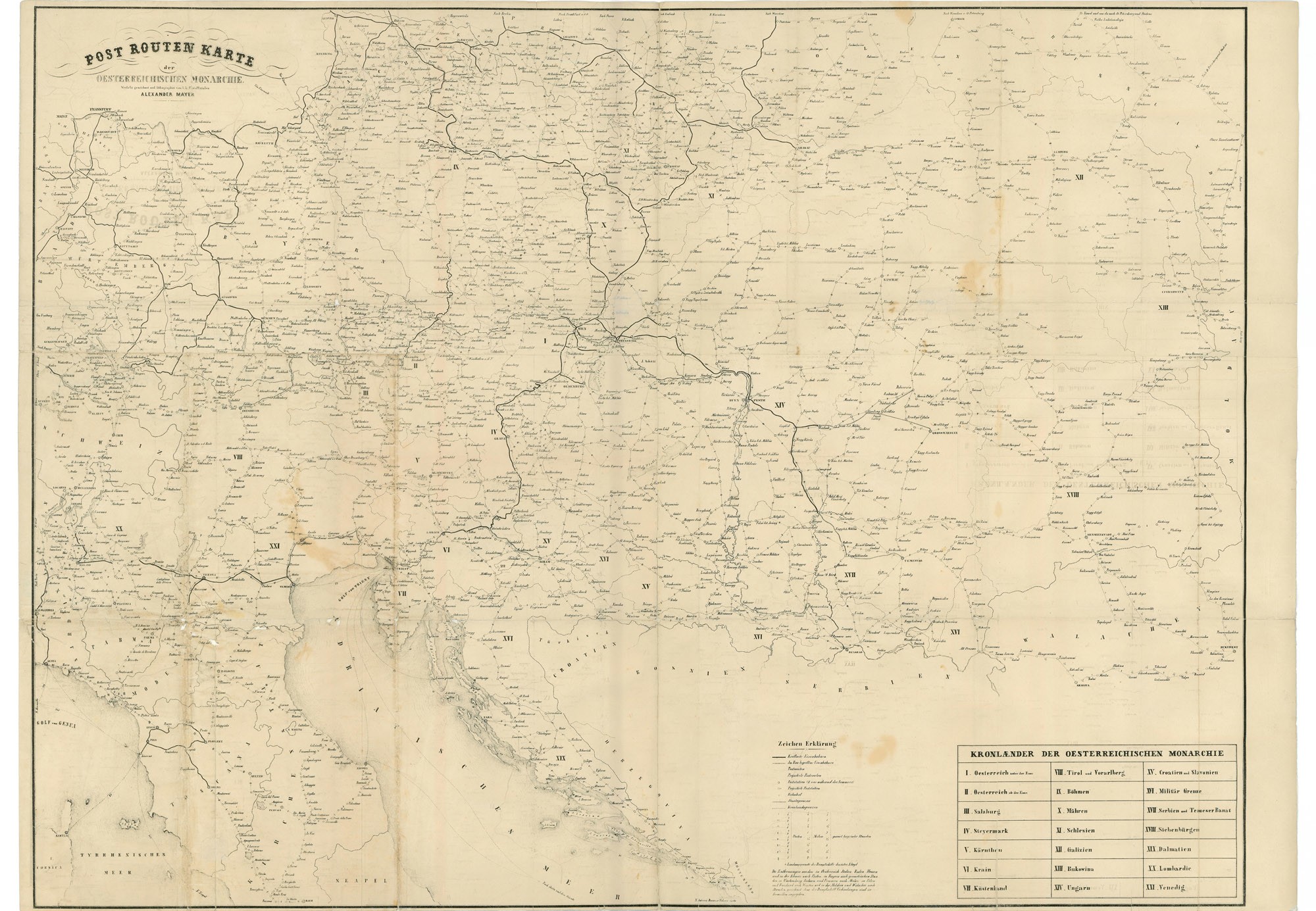 Az Osztrák Monarchia postaútjainak térképe – Post Routen Karte Oesterreichischen Monarchie (Postamúzeum CC BY-NC-SA)
