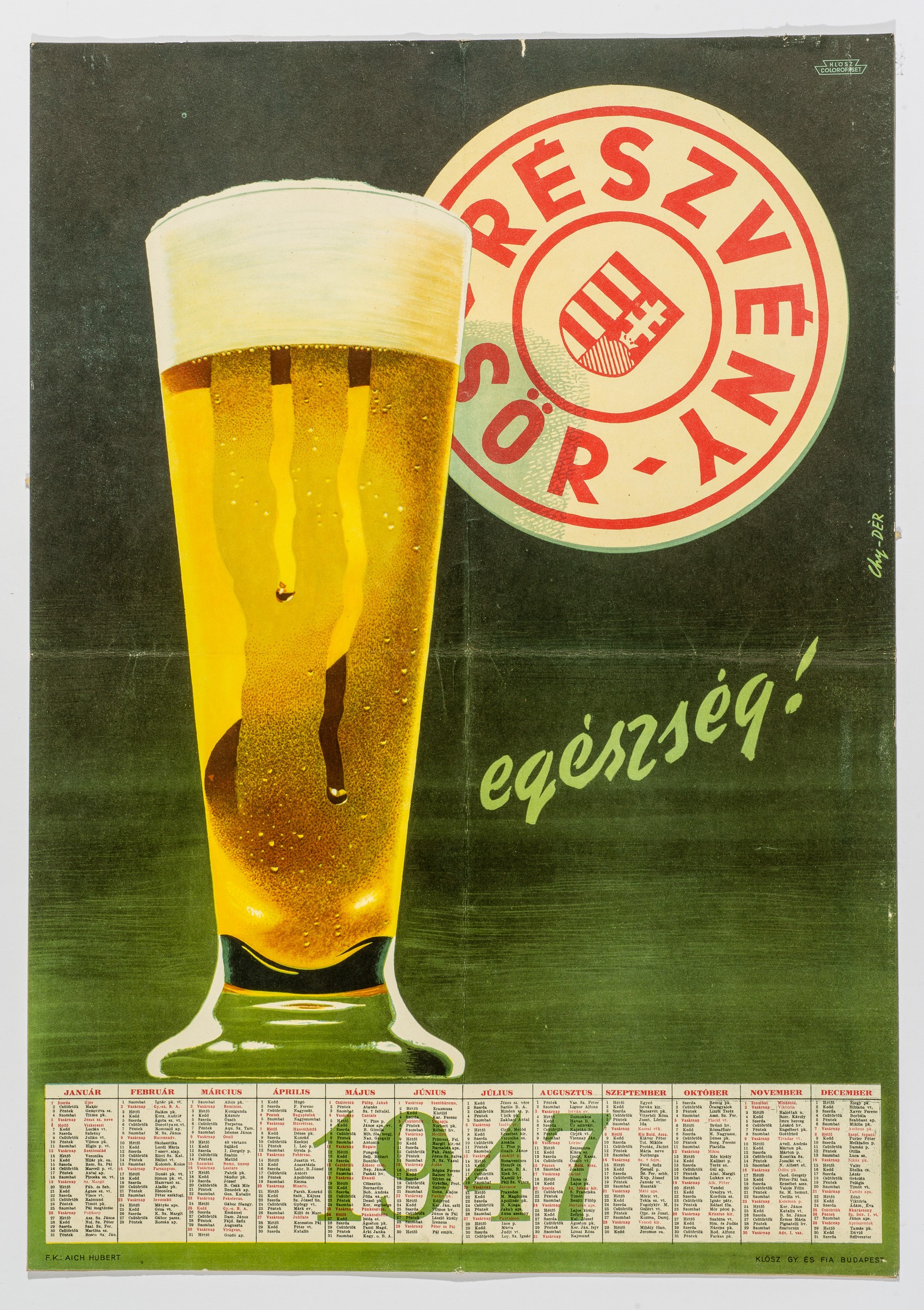 Részvény sör naptár plakát (Söripari Emléktár - Dreher Sörmúzeum CC BY-NC-SA)