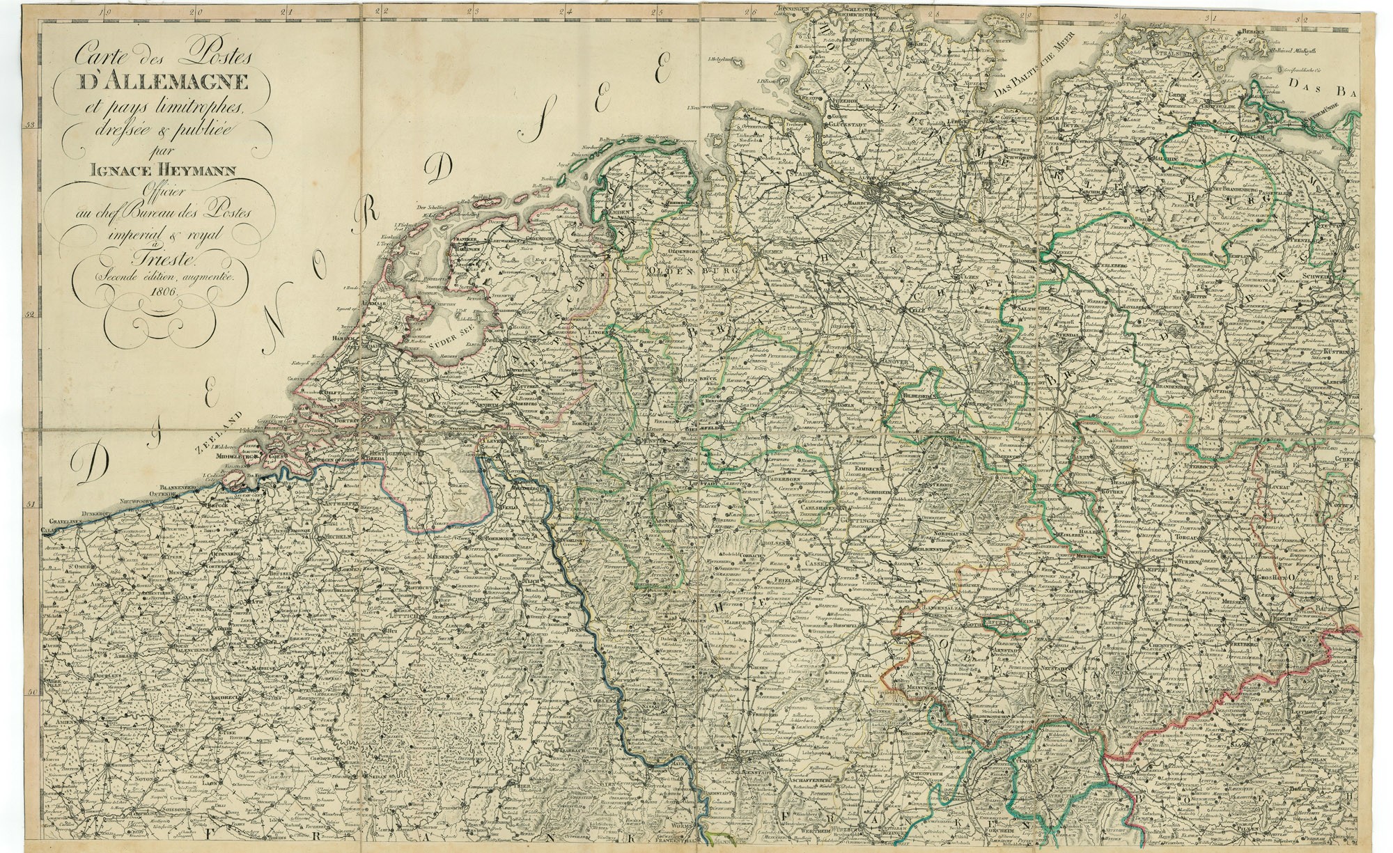 Németország és a környező vidékek postatérképe (Postamúzeum CC BY-NC-SA)