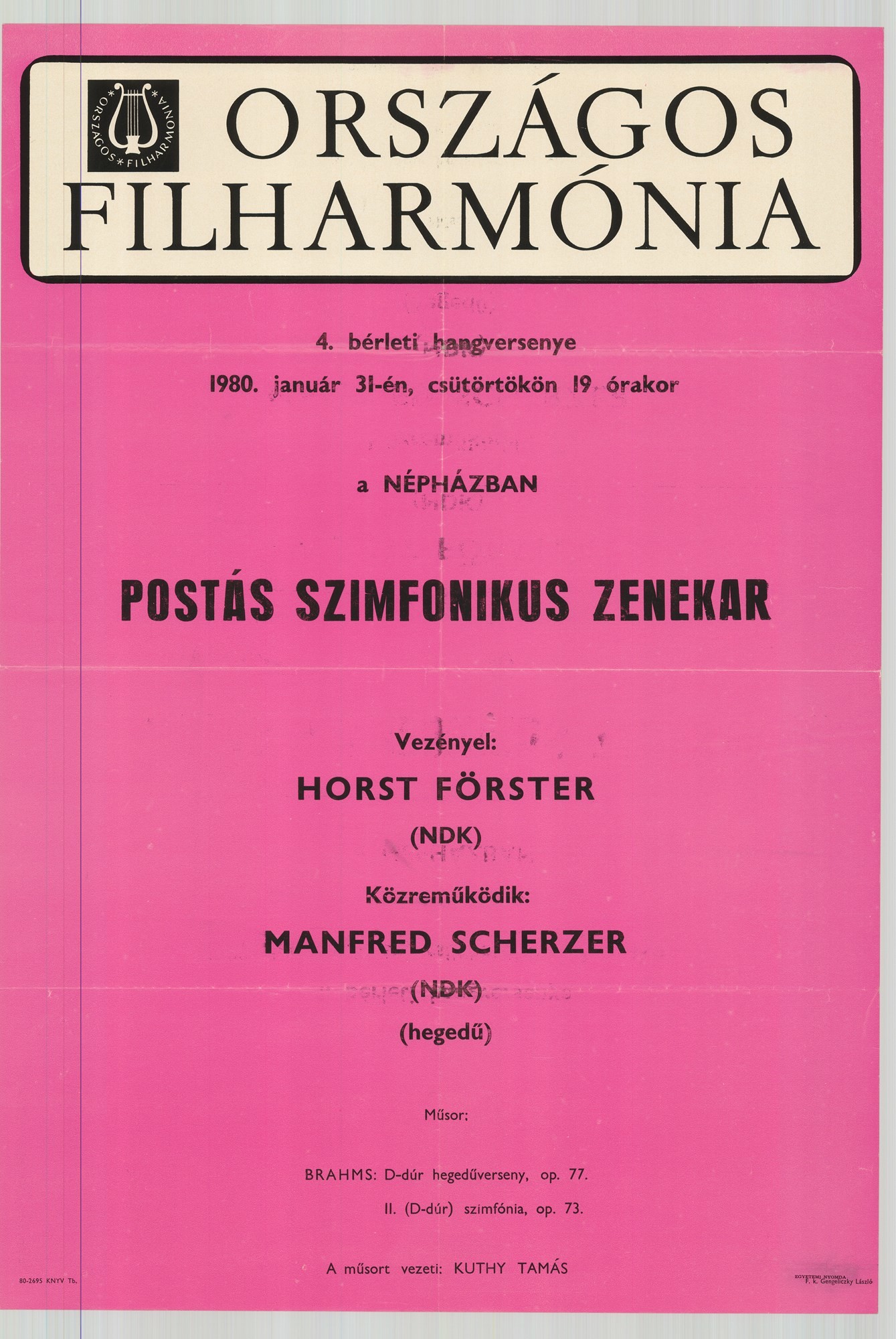Szöveges plakát - Postás Szimfonikus Zenekar, 1980 (Postamúzeum CC BY-NC-SA)