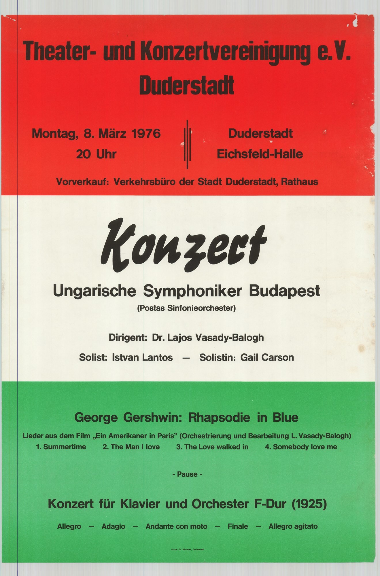 Német nyelvű szöveges plakát - Postás Szimfonikus Zenekar, 1976 (Postamúzeum CC BY-NC-SA)