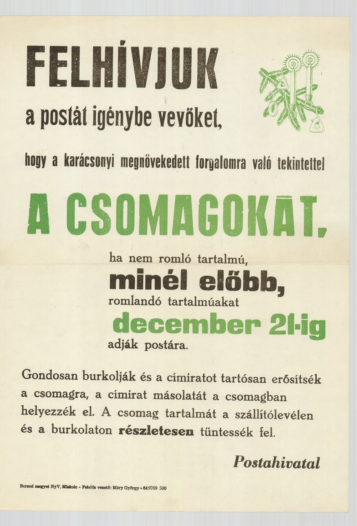 Szöveges plakát - Karácsonyi csomagküldés (Postamúzeum CC BY-NC-SA)