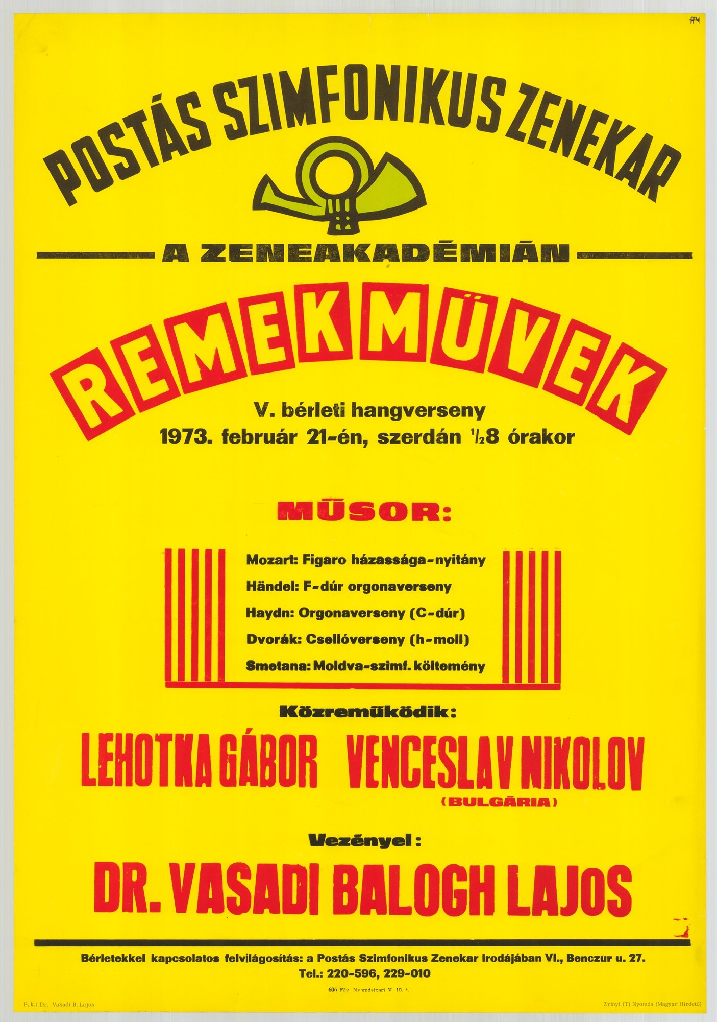 Plakát - Postás Szimfonikus Zenekar a Zeneakadémián, 1973 (Postamúzeum CC BY-NC-SA)