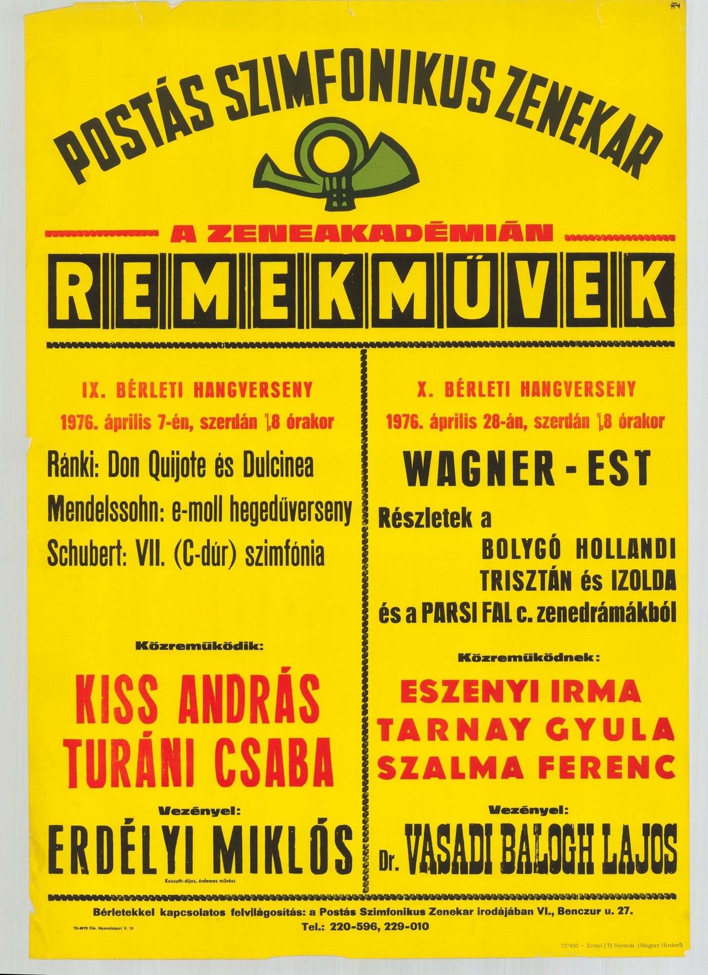 Plakát - Postás Szimfonikus Zenekar a Zeneakadémián, 1976 (Postamúzeum CC BY-NC-SA)