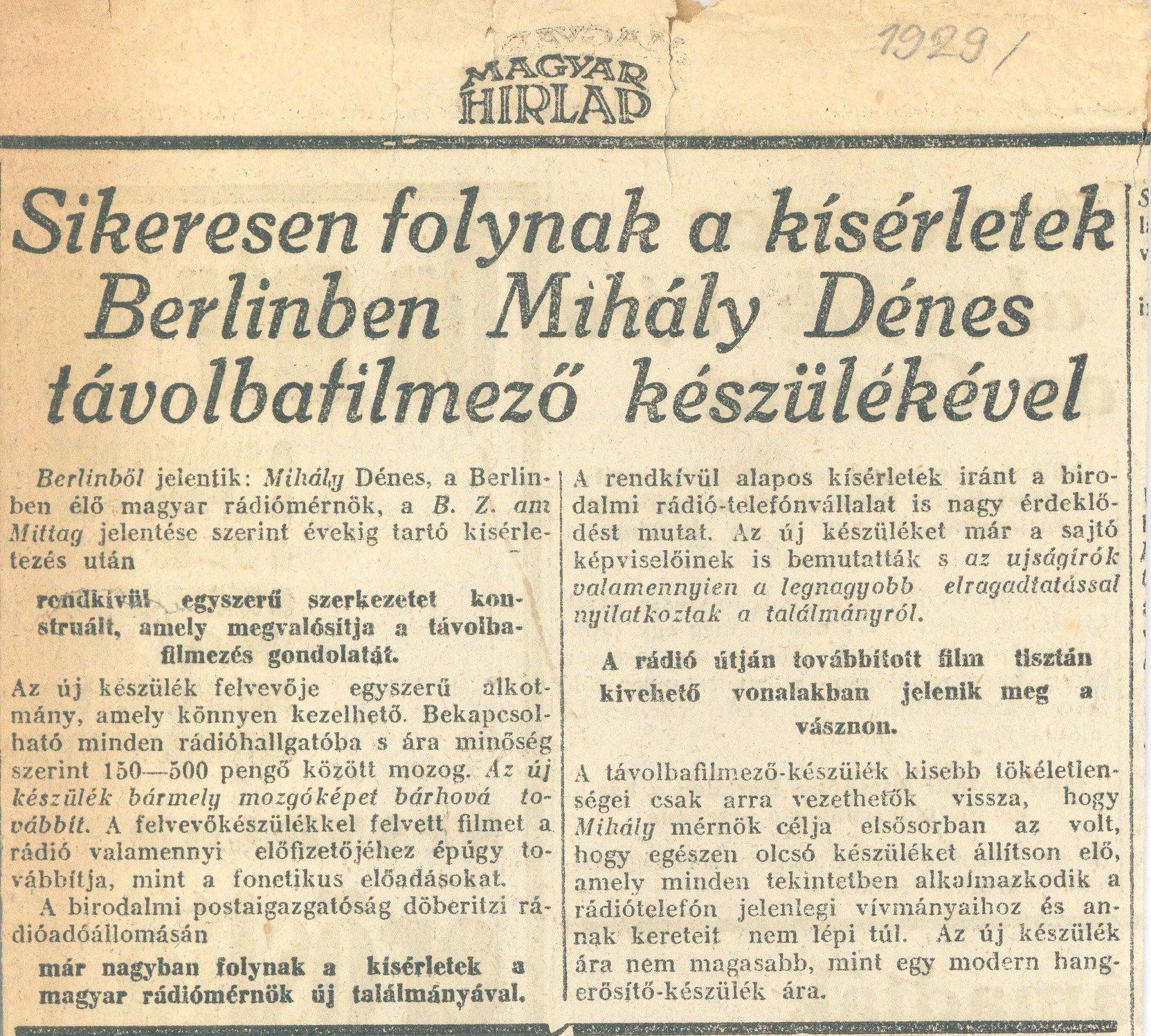 Újságcikk (Postamúzeum CC BY-NC-SA)