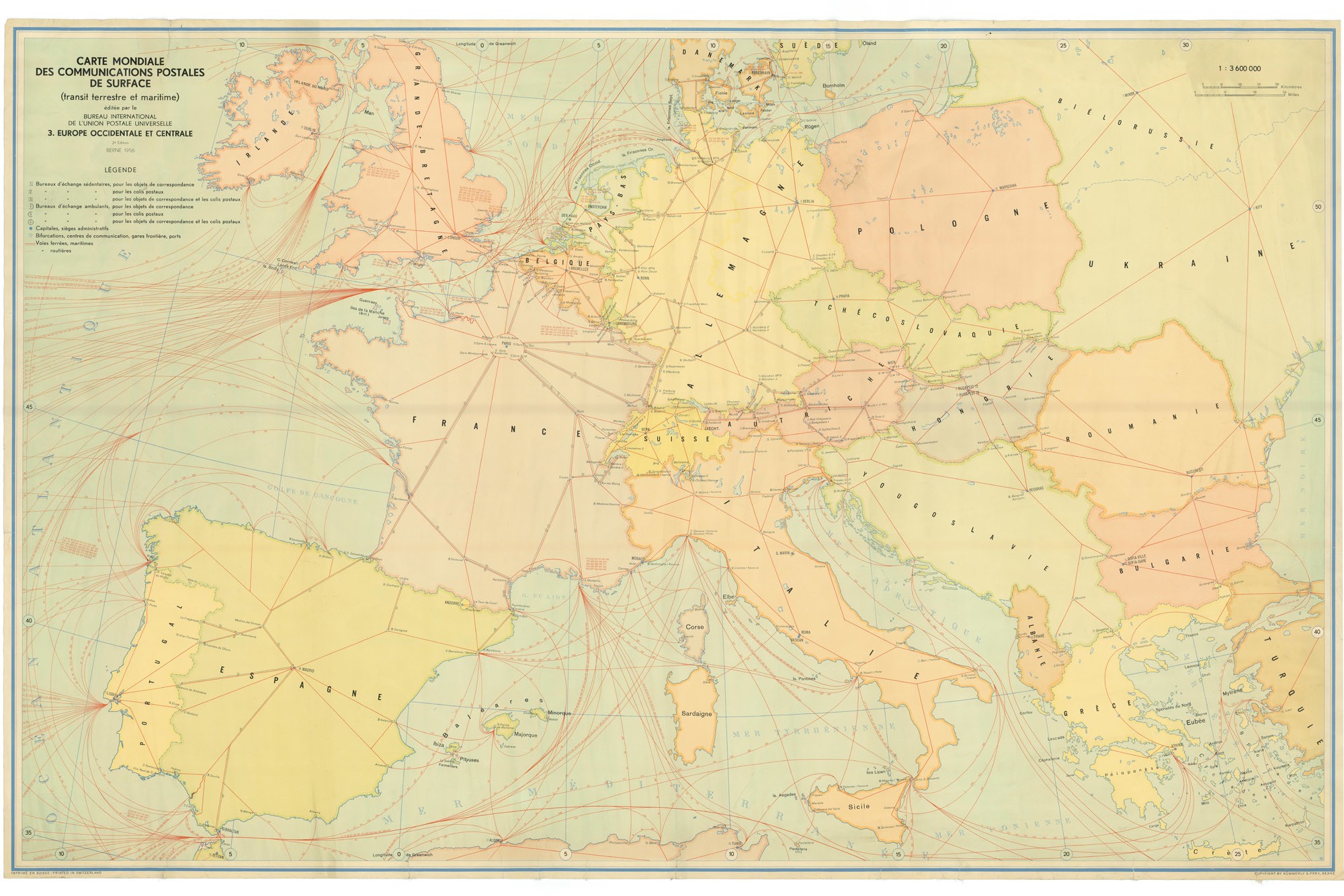 A postai hírközlés szárazföldi és tengeri vonalainak világtérképe 3. Nyugat- és Közép-Európa (Postamúzeum CC BY-NC-SA)