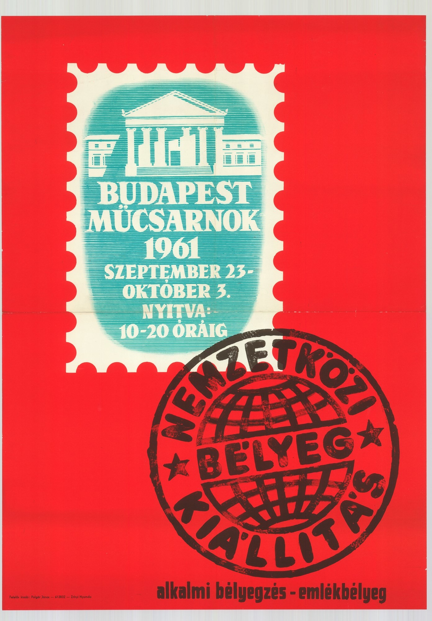 Kiállítási plakát - Nemzetközi bélyegkiállítás, 1961 (Postamúzeum CC BY-NC-SA)