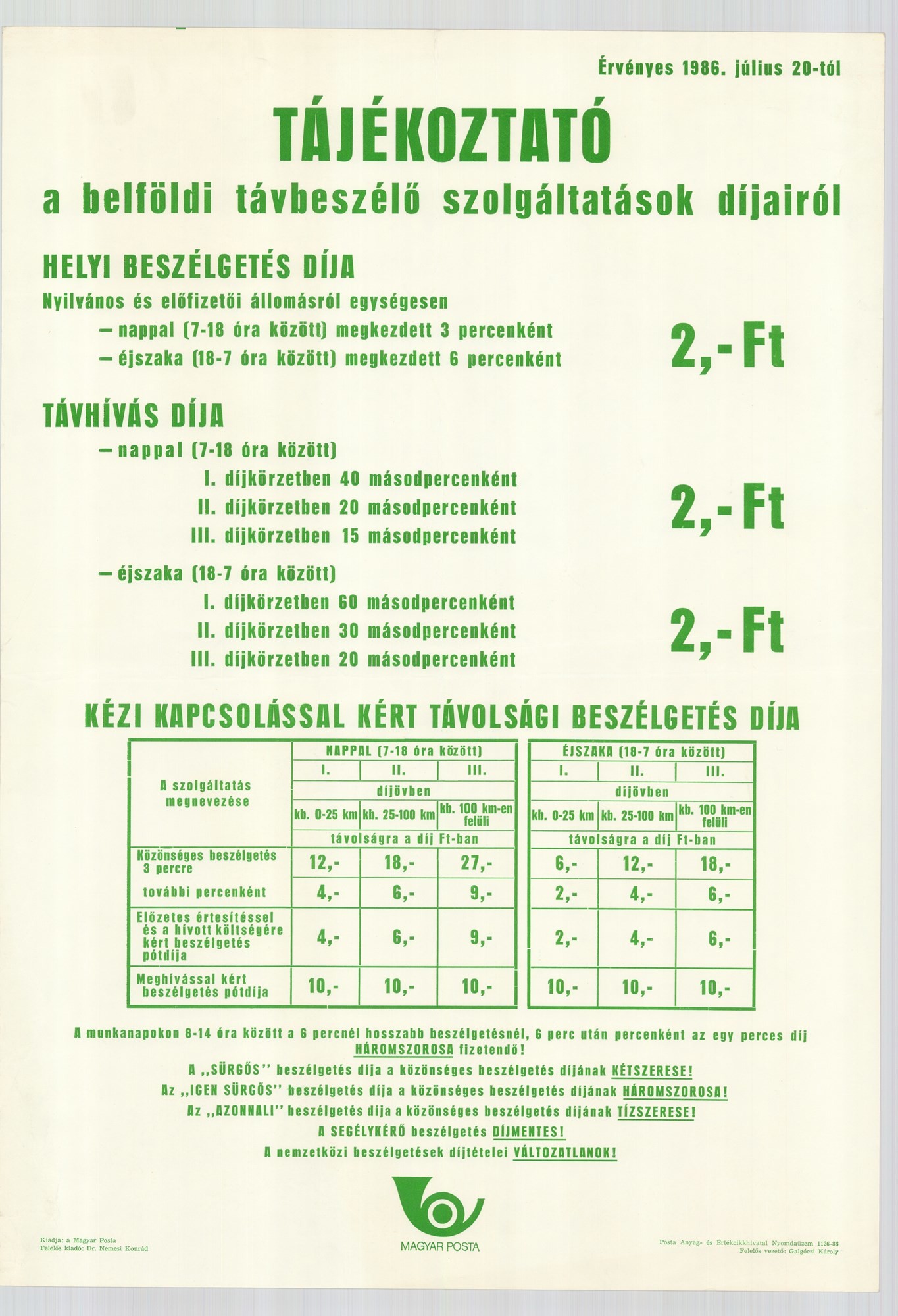 Plakát - Magyar Posta ügyféltájékoztatás, 1986 (Postamúzeum CC BY-NC-SA)
