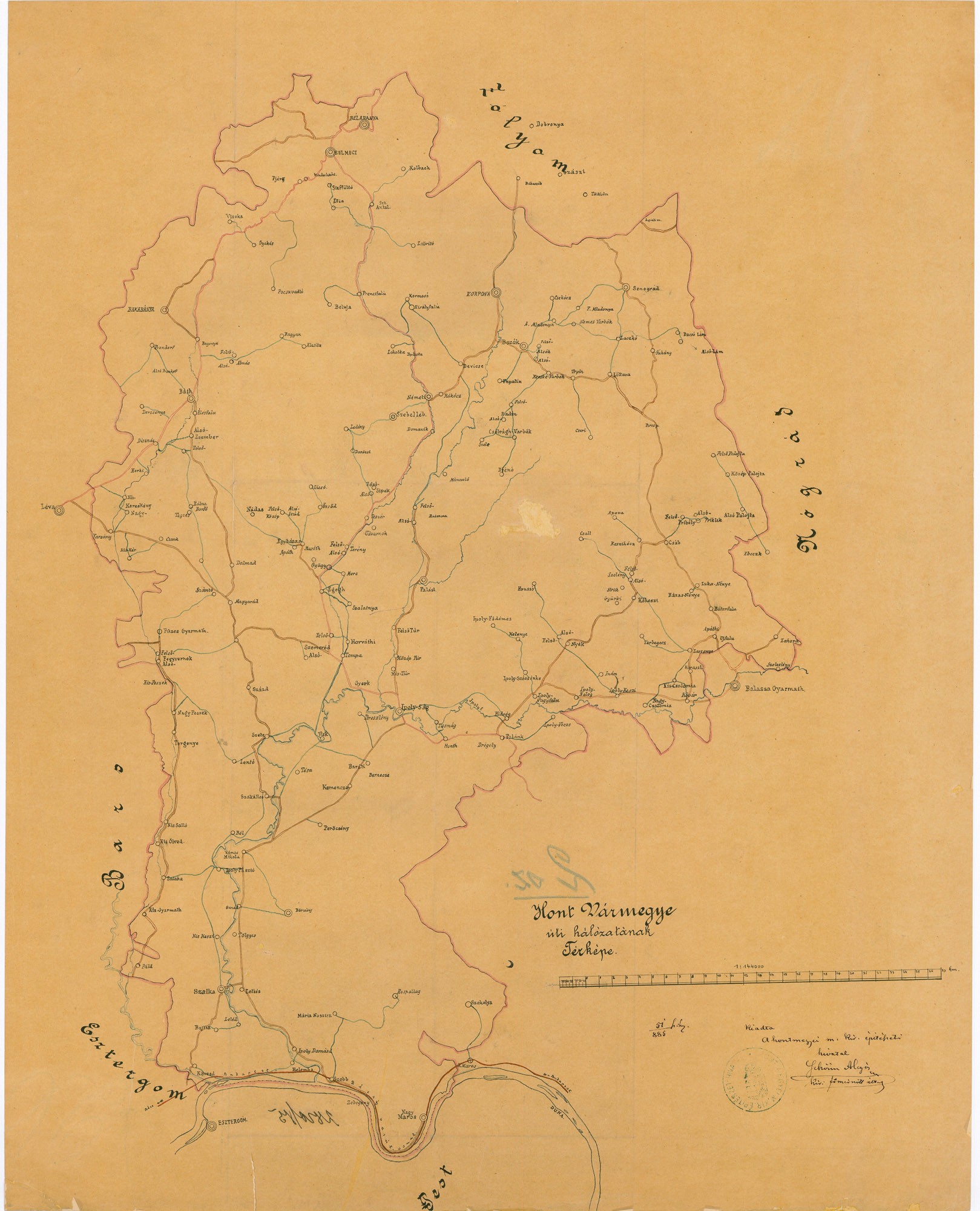 Hont vármegye úthálózatának térképe (Postamúzeum CC BY-NC-SA)