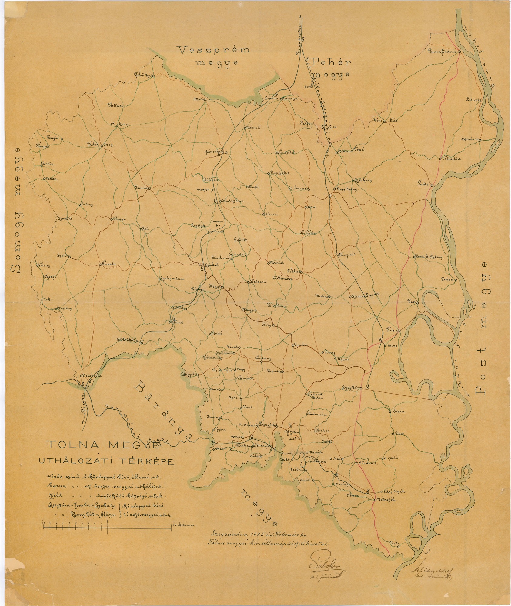 Tolna megye úthálózati térképe (Postamúzeum CC BY-NC-SA)