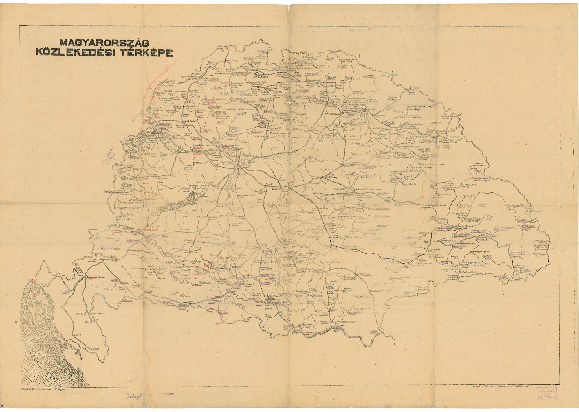 Magyarország közlekedési térképe (Postamúzeum CC BY-NC-SA)