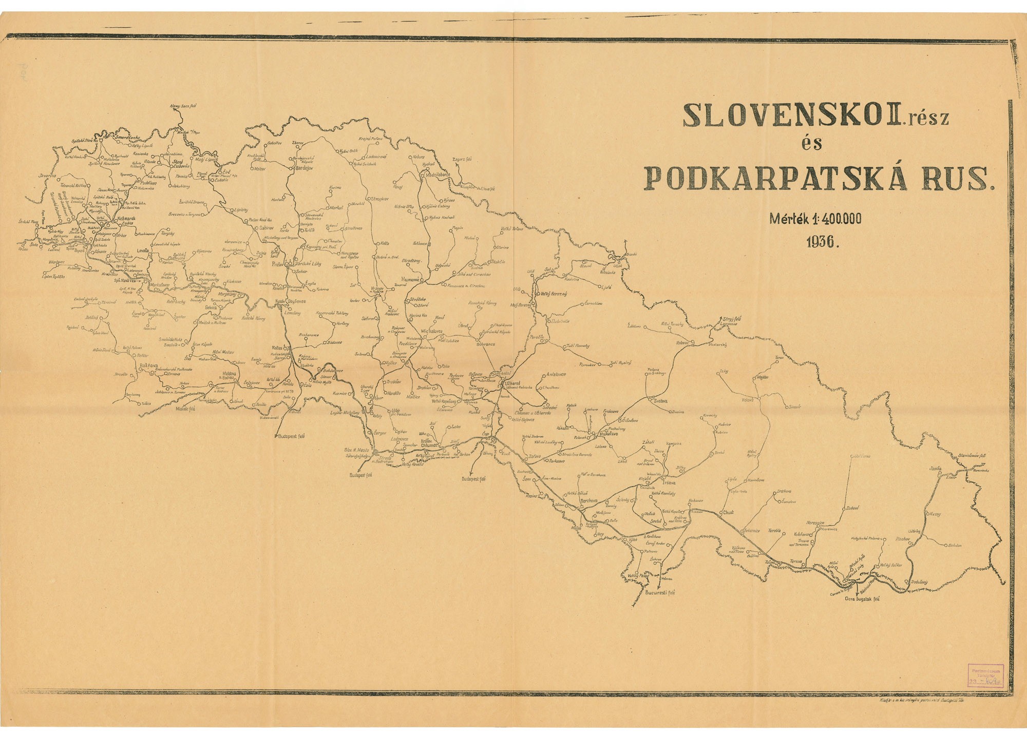Szlovákia és a Kárpátaljai Rusz térképe, 1936 (Postamúzeum CC BY-NC-SA)