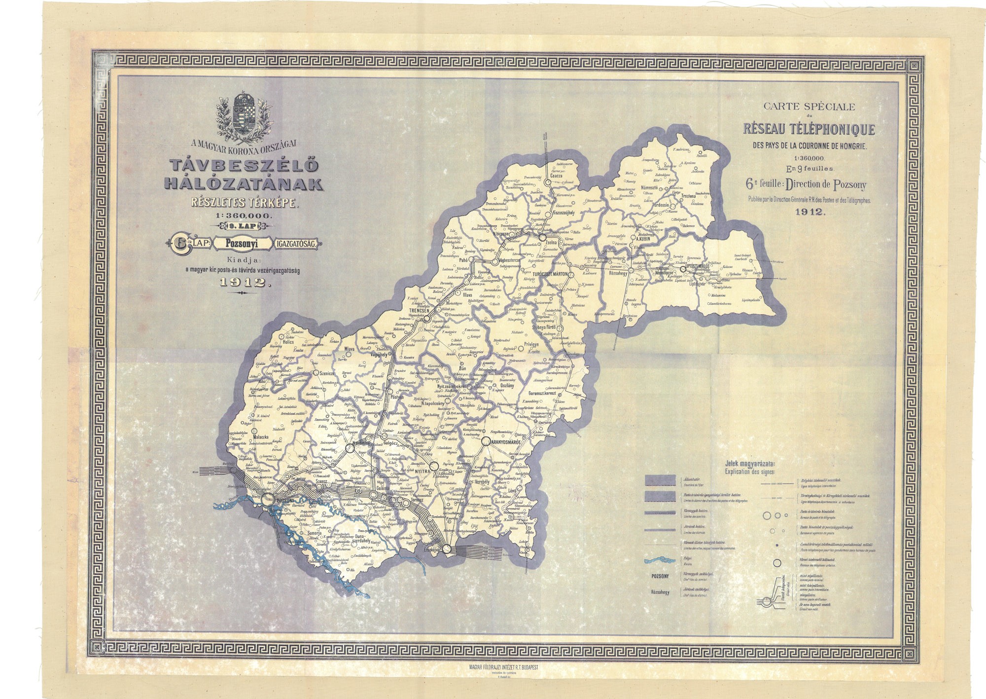 A Pozsonyi Igazgatóság távbeszélő-hálózatának részletes térképe, 1912 (Postamúzeum CC BY-NC-SA)