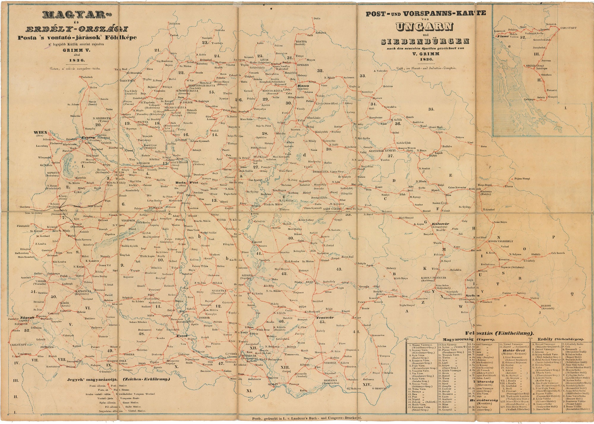 Magyar- és Erdély-országi posta 's vontató-járások földképe, 1836 (Postamúzeum CC BY-NC-SA)
