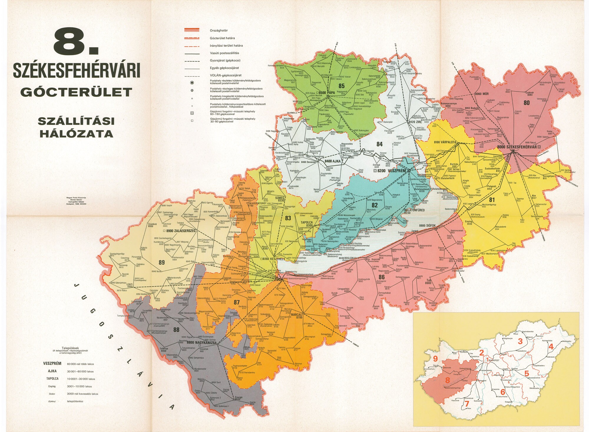 A székesfehérvári gócterület szállítási térképe, 1988 (Postamúzeum CC BY-NC-SA)