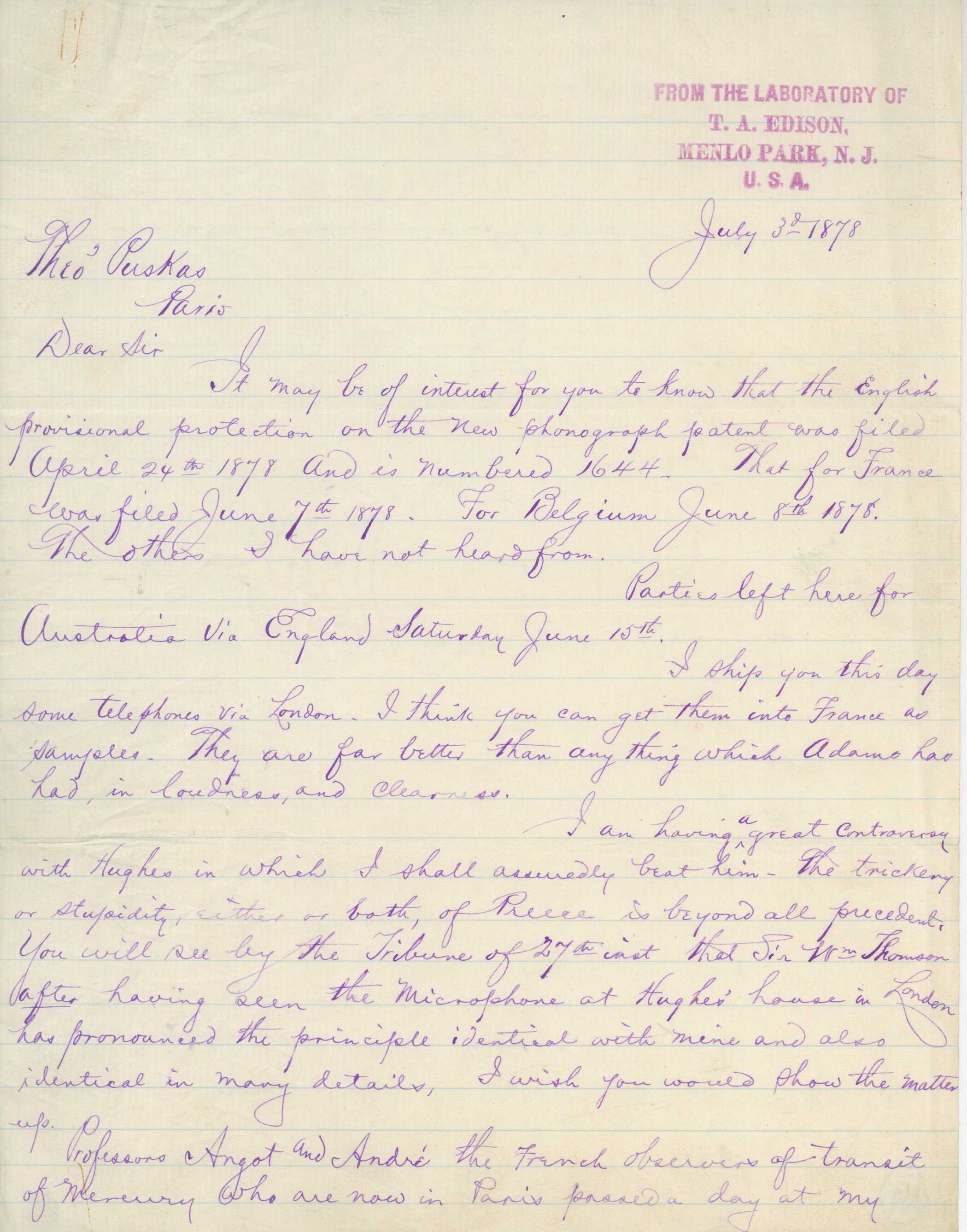 Griffin által írt levél (Postamúzeum CC BY-NC-SA)